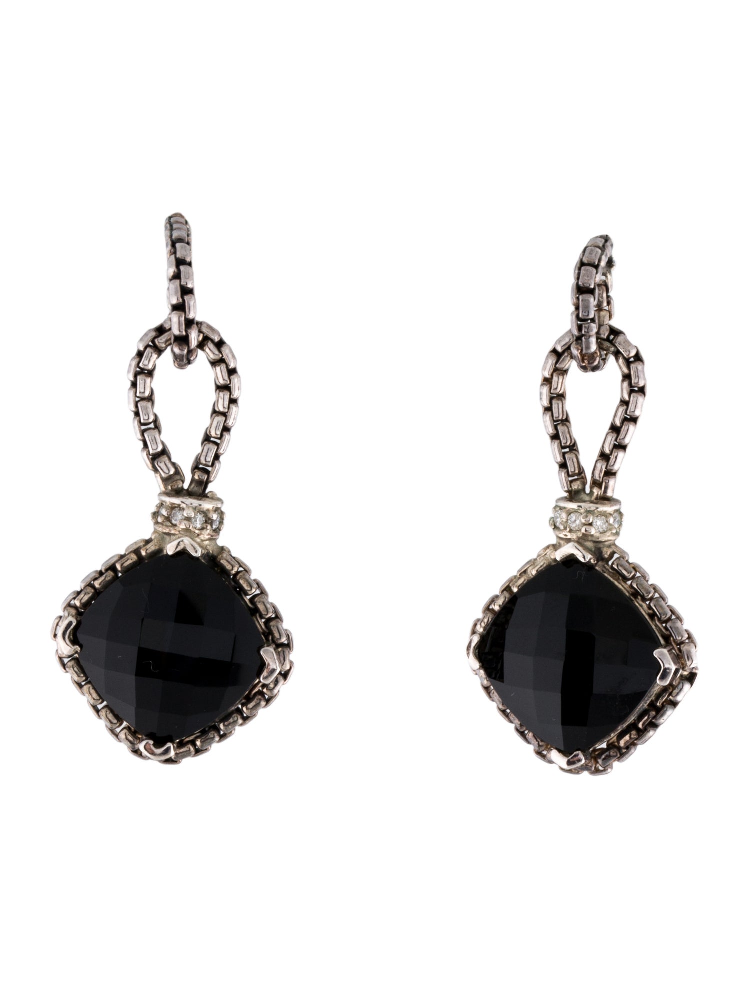David Yurman Onyx & Diamond Cushion on Point Earrings