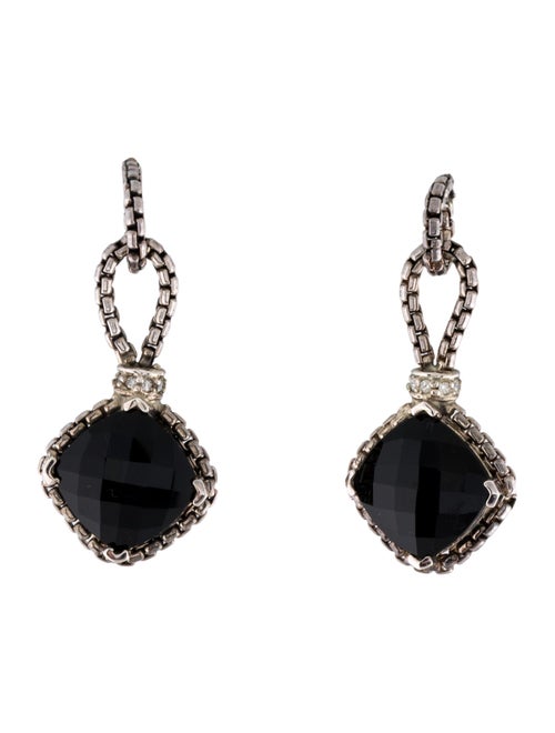 David Yurman Onyx & Diamond Cushion on Point Earrings