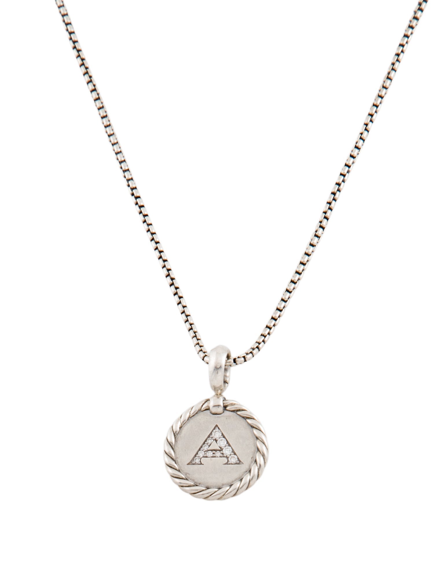 David Yurman Diamond Initial 'A' Charm Necklace