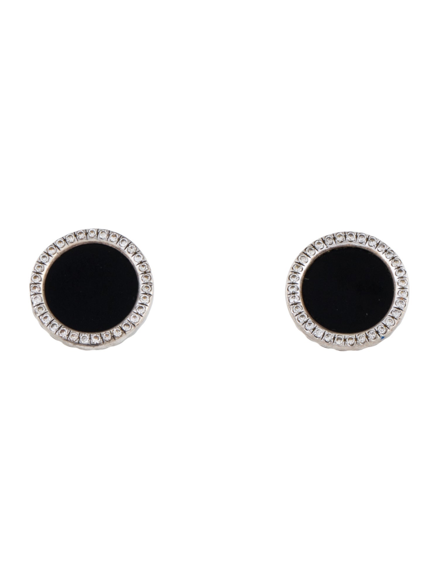 David Yurman Onyx & Diamond Elements Button Stud Earrings