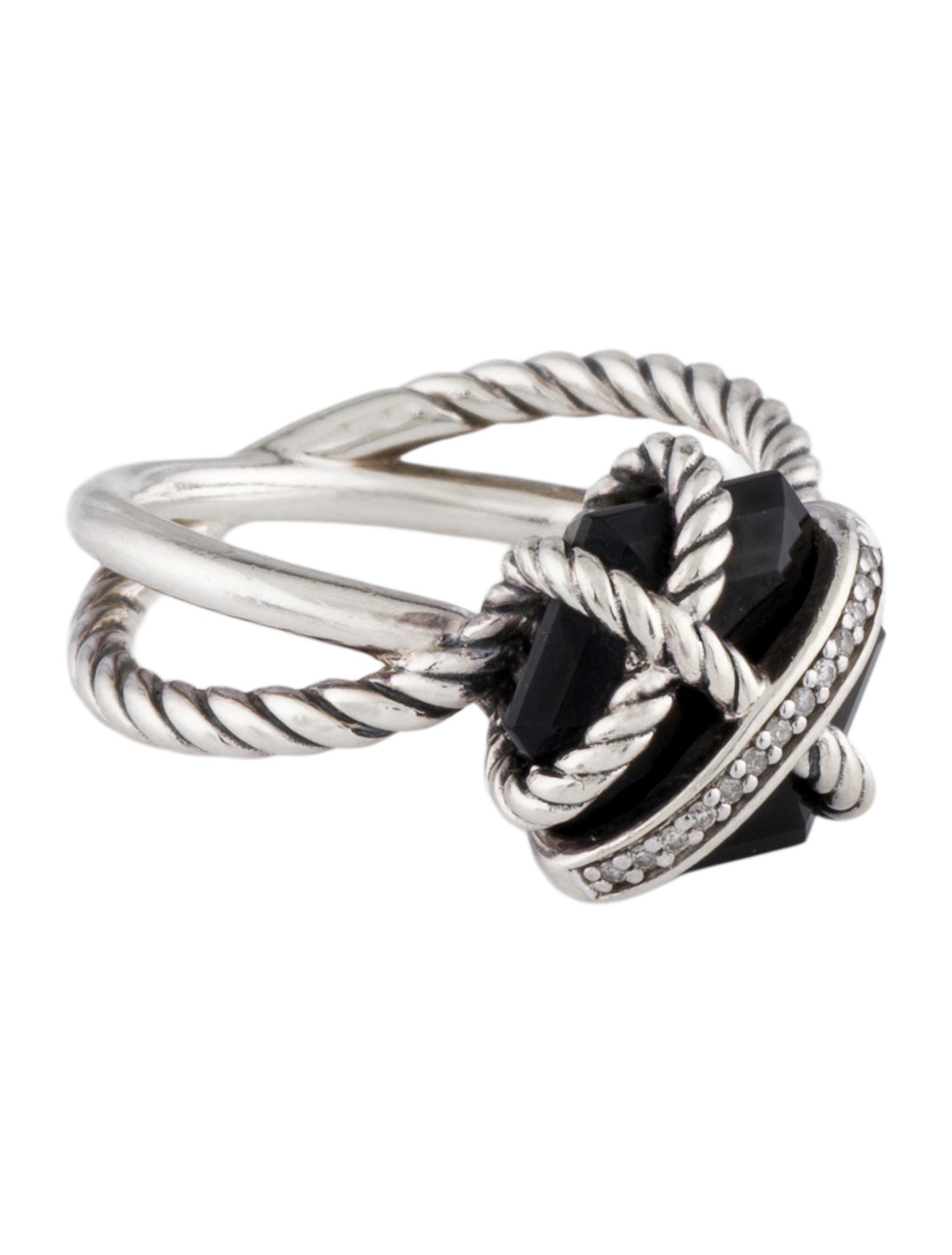 David Yurman Onyx & Diamond Cable Wrap Ring