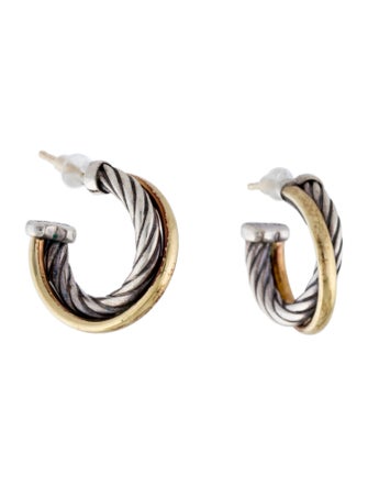 David Yurman Two-Tone Crossover Hoop Earrings