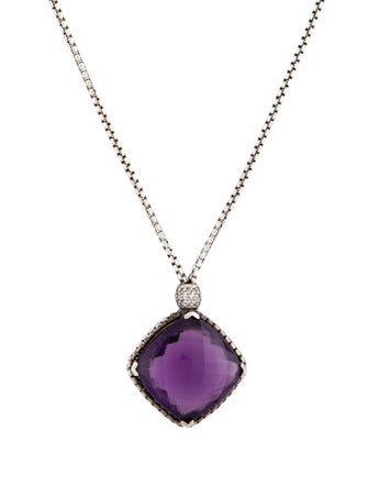 David Yurman Amethyst & Diamond Cushion On Point Pendant Necklace