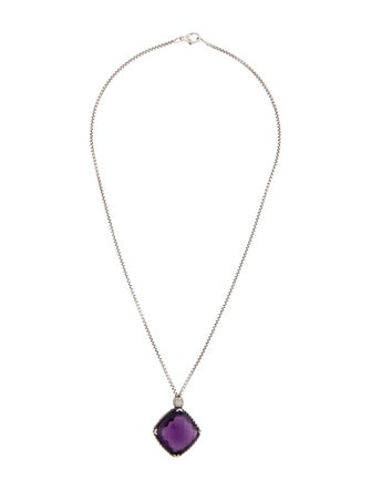 David Yurman Amethyst & Diamond Cushion On Point Pendant Necklace