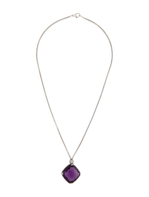 David Yurman Amethyst & Diamond Cushion On Point Pendant Necklace