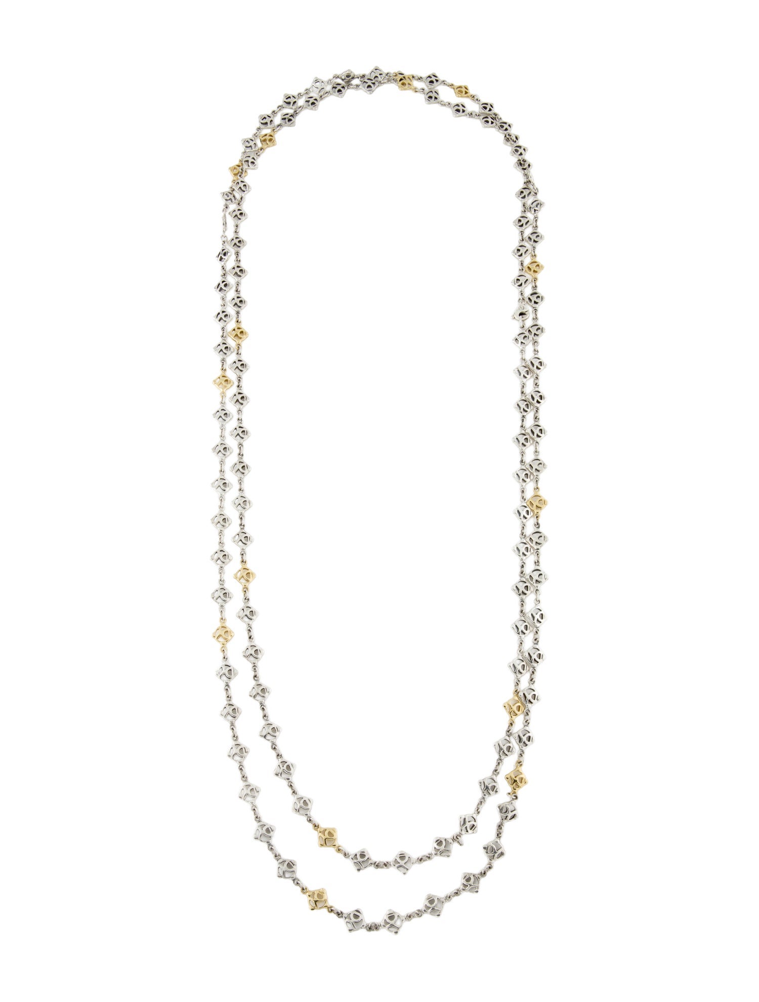 David Yurman Two-Tone DY Logo Link Long Chain Necklace