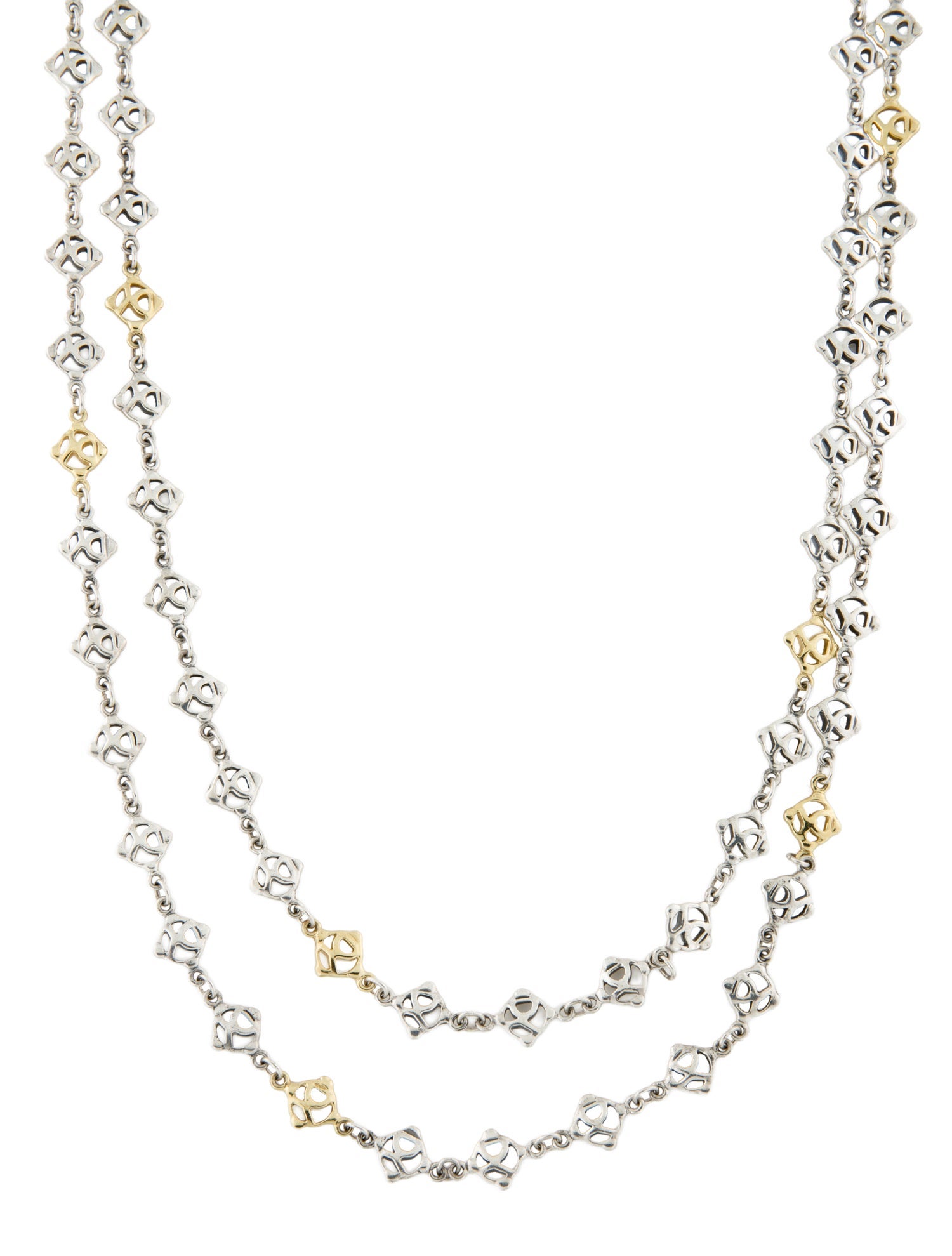 David Yurman Two-Tone DY Logo Link Long Chain Necklace