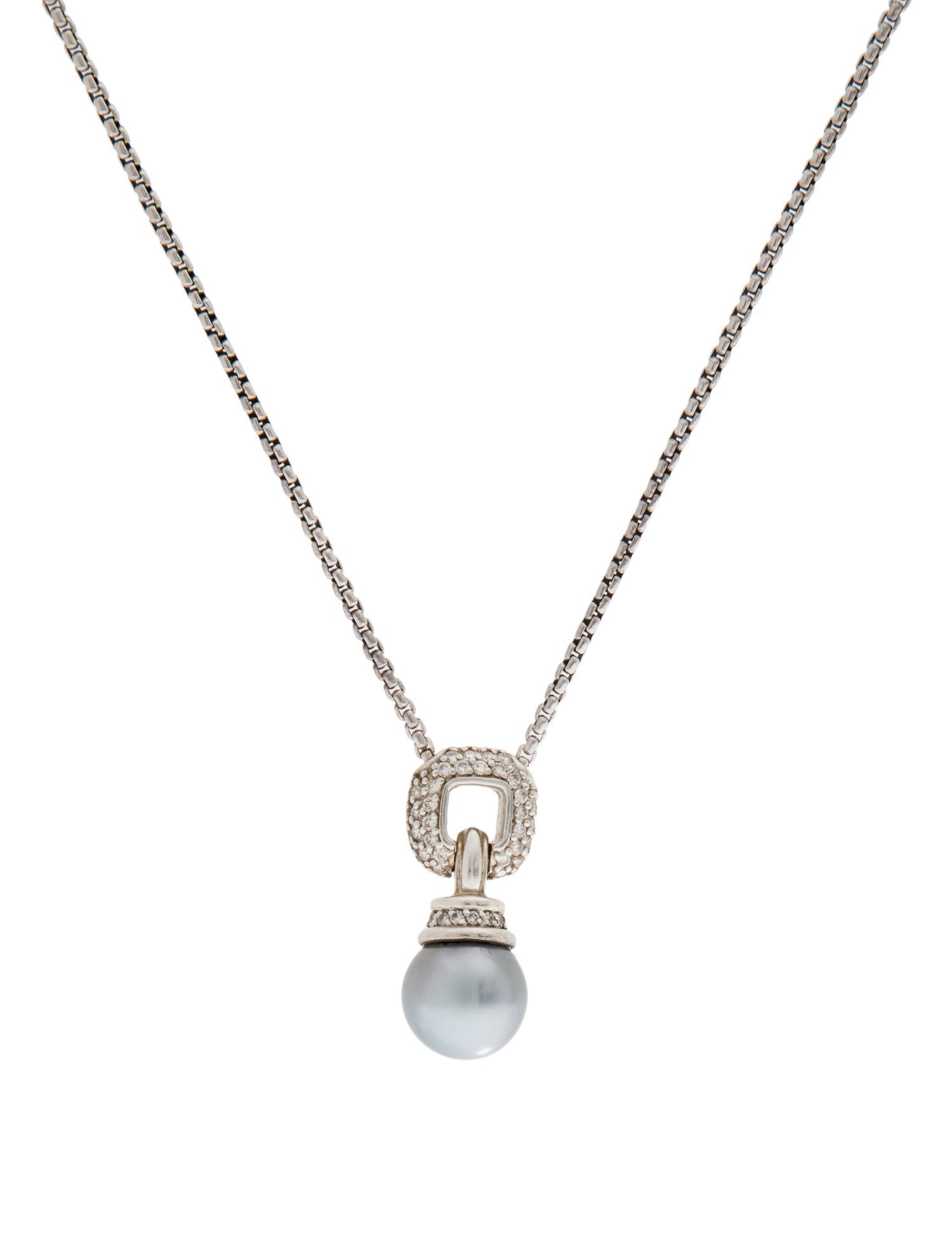 David Yurman Pearl & Diamond Pendant Necklace