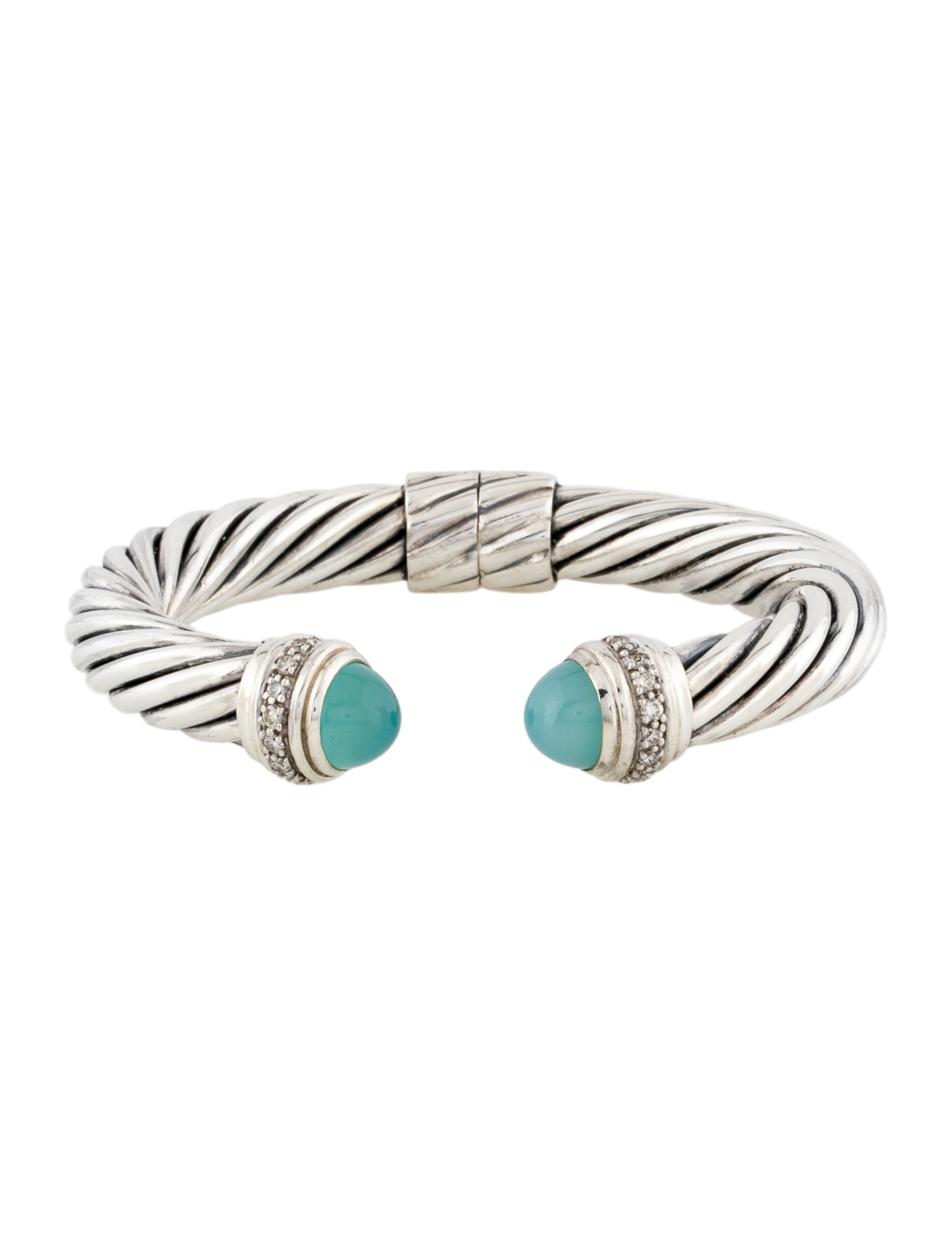 David Yurman Dyed Chalcedony & Diamond Cable Hinged Cuff Bracelet