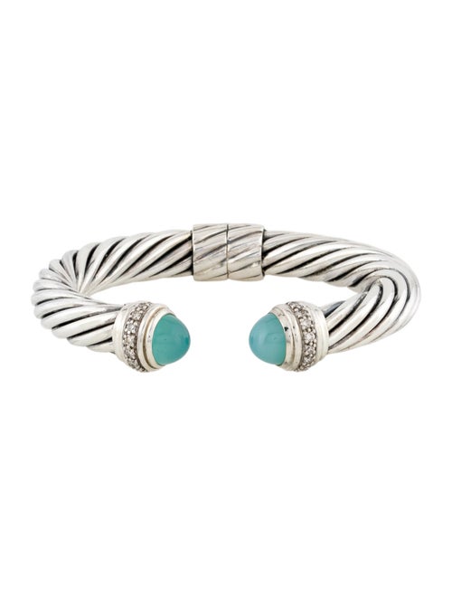 David Yurman Dyed Chalcedony & Diamond Cable Hinged Cuff Bracelet