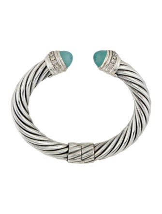 David Yurman Dyed Chalcedony & Diamond Cable Hinged Cuff Bracelet