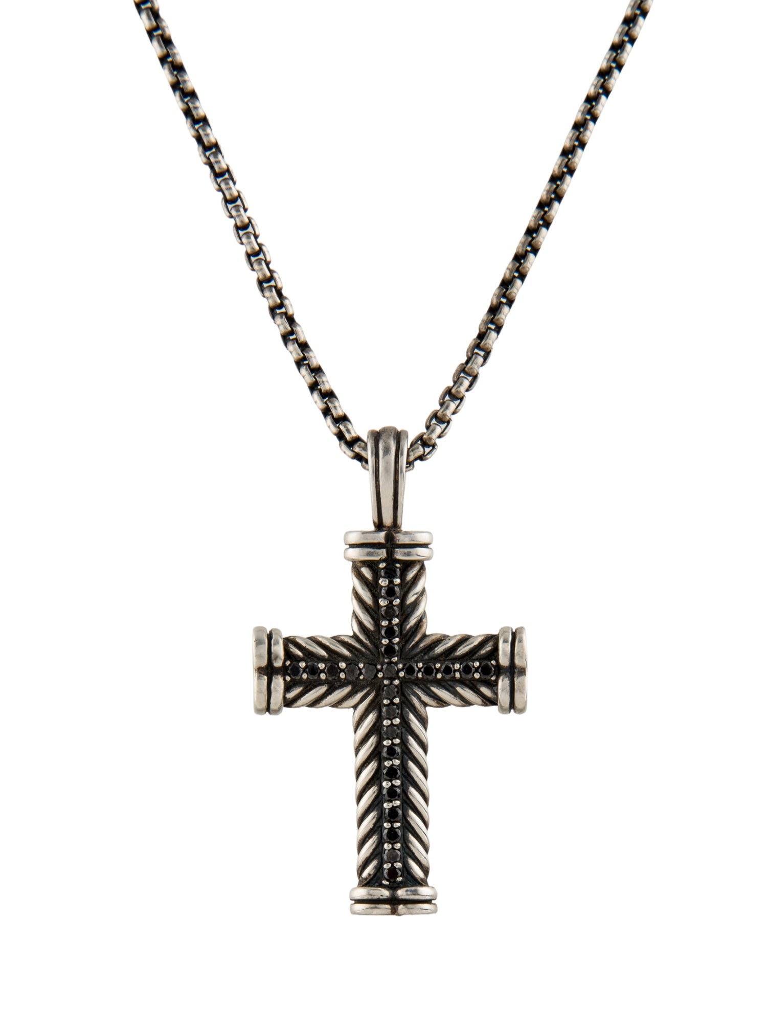 David Yurman Diamond Chevron Cross Pendant Necklace