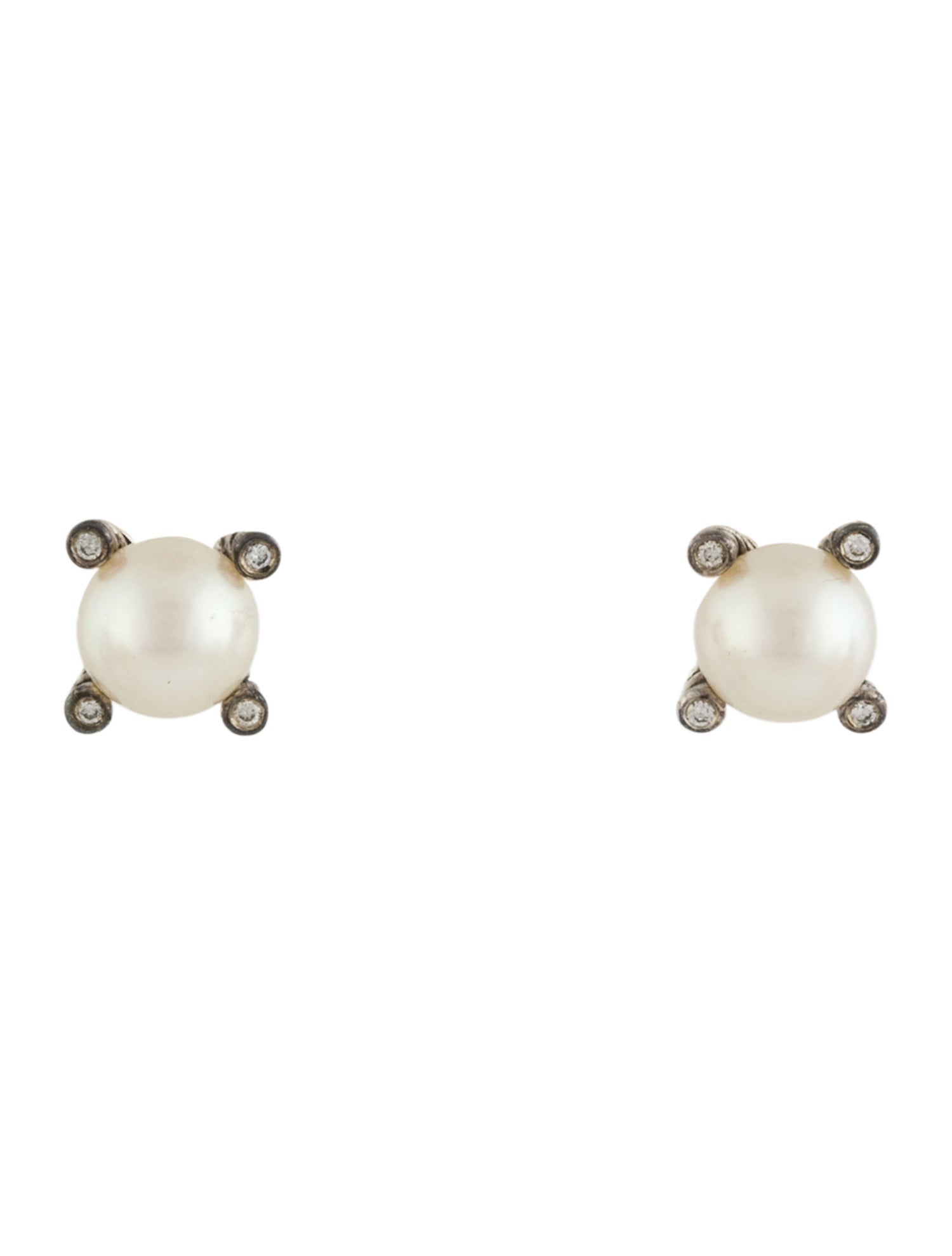 David Yurman Pearl & Diamond Stud Earrings