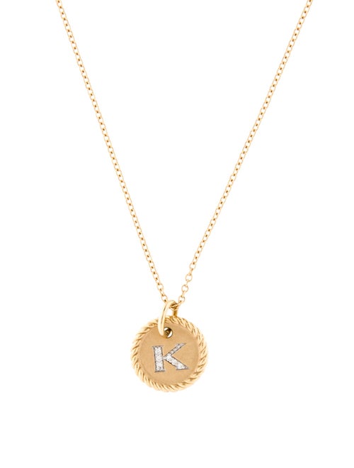 David Yurman 18K Diamond K Pendant Necklace