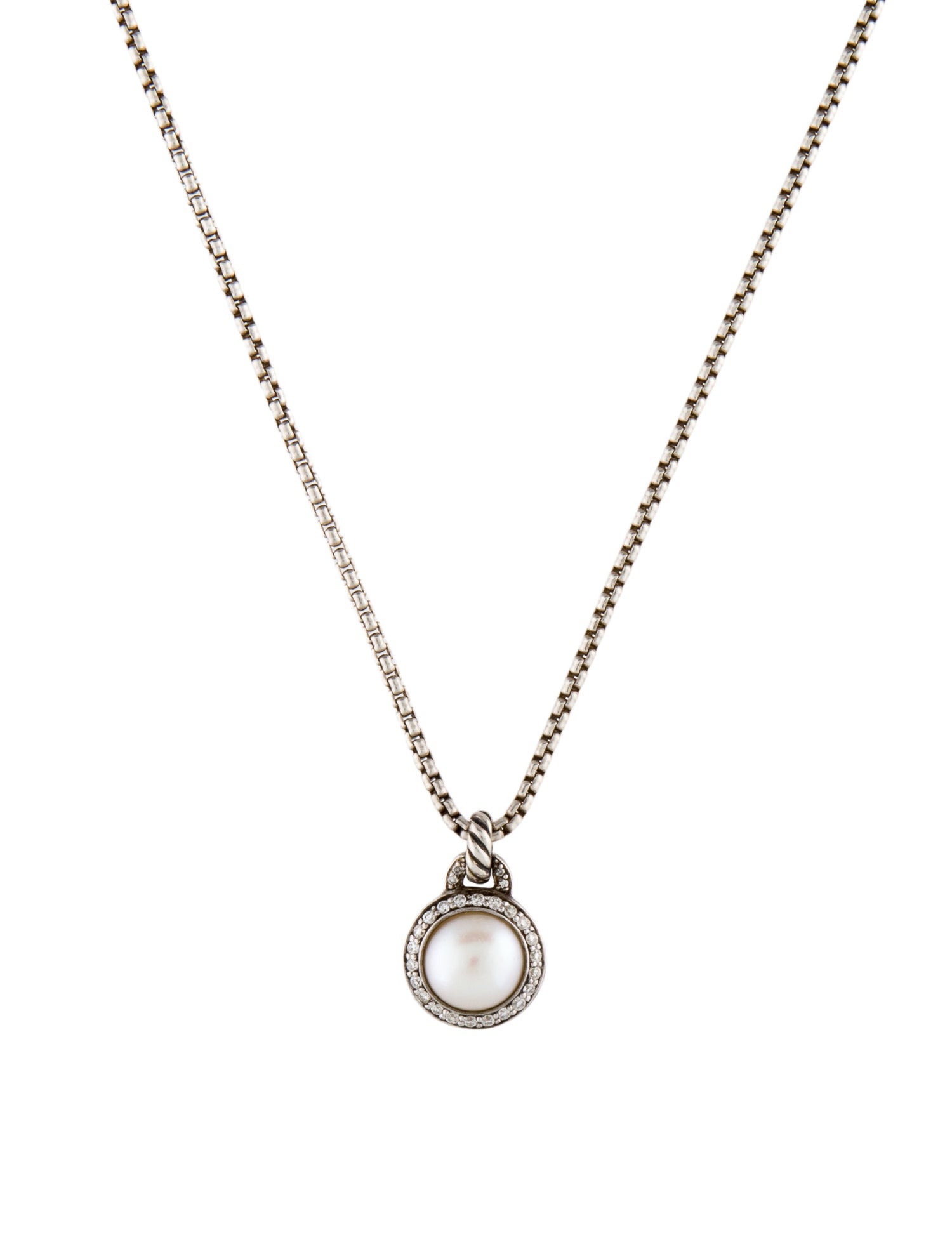 David Yurman Pearl & Diamond Pendant Necklace