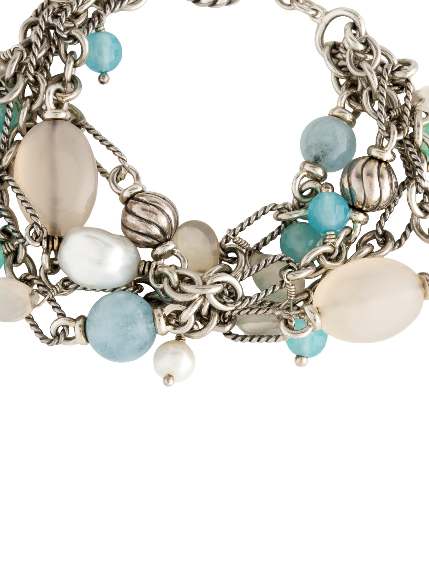 David Yurman Pearl, Dyed Chalcedony, Chalcedony & Aquamarine Multistrand Bracelet