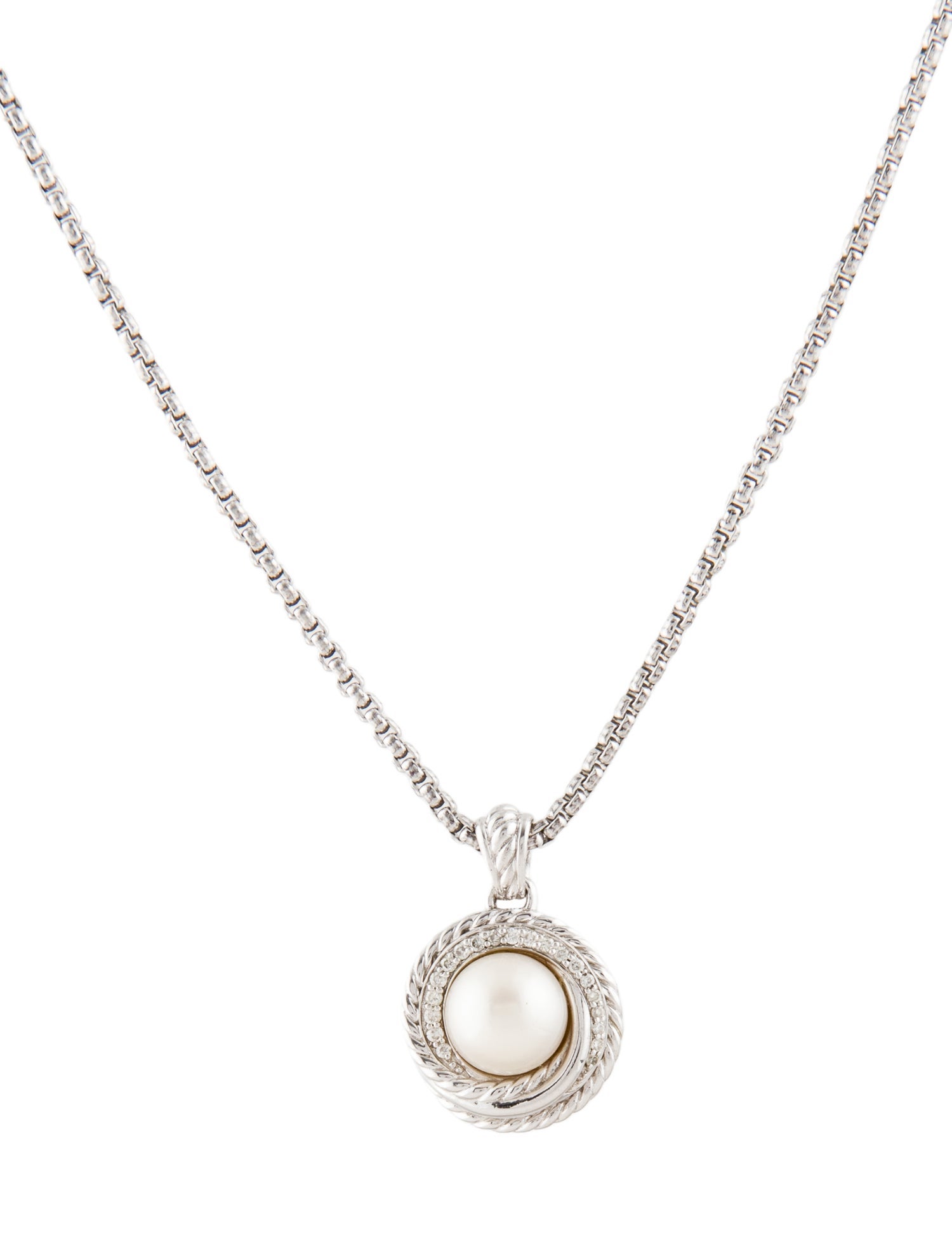 David Yurman Pearl & Diamond Crossover Pendant Necklace