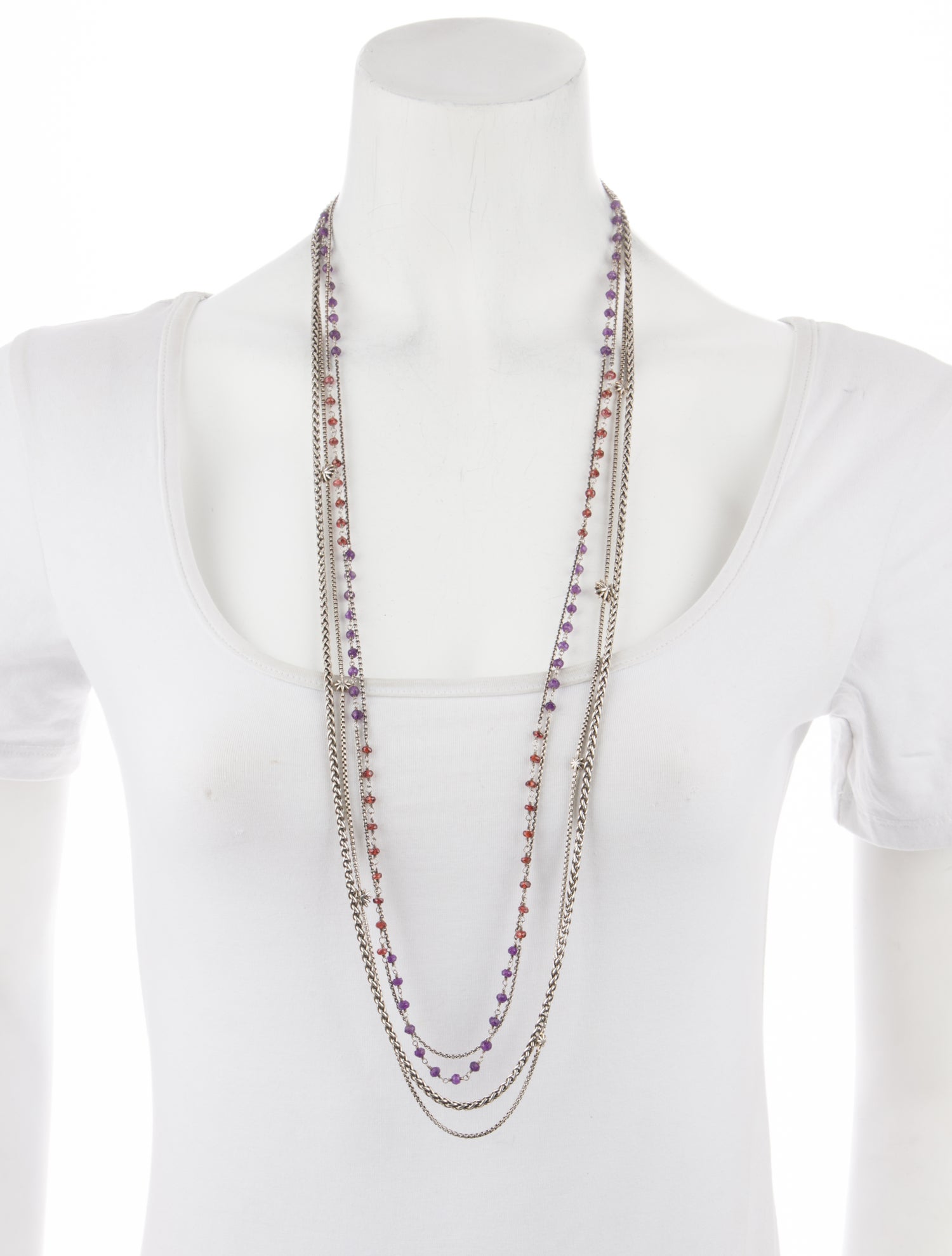 David Yurman Amethyst & Garnet Starburst Multistrand Necklace