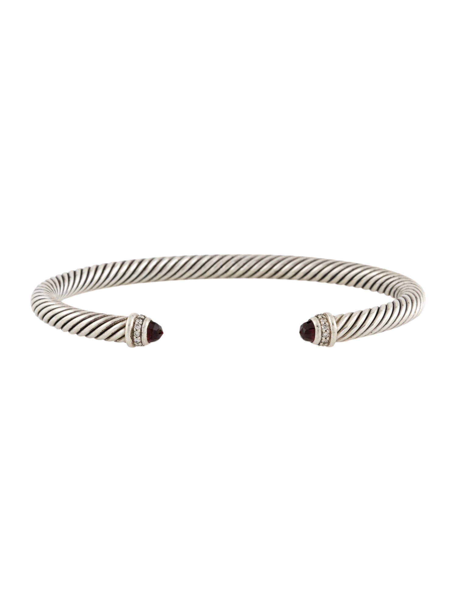 David Yurman Garnet & Diamond Cable Cuff Bracelet