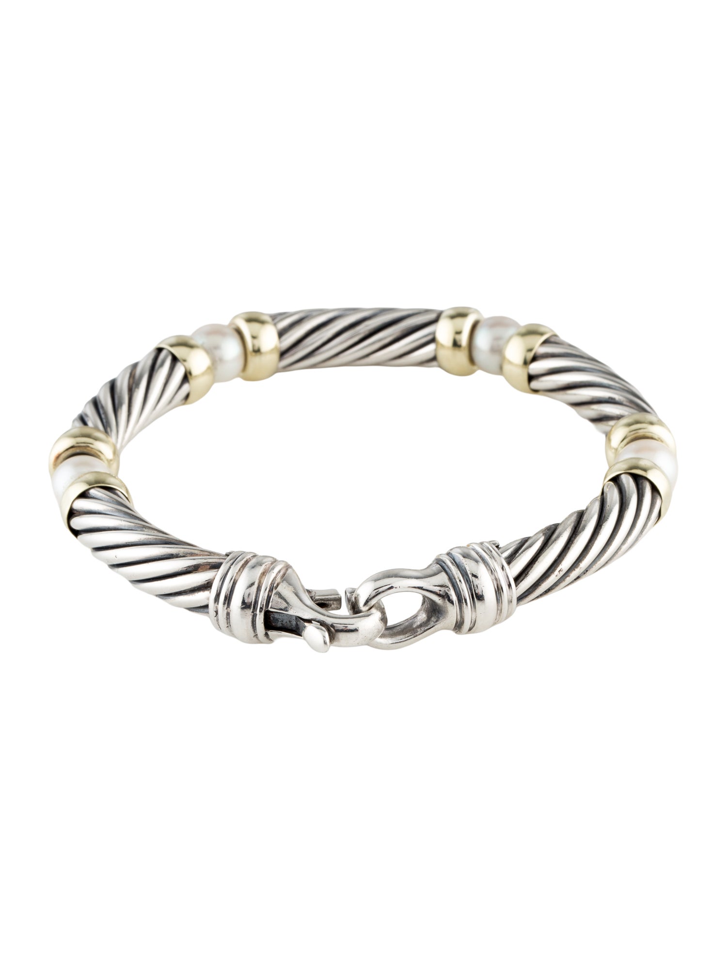 David Yurman Pearl Two-Tone Metro Cable Station Bracelet