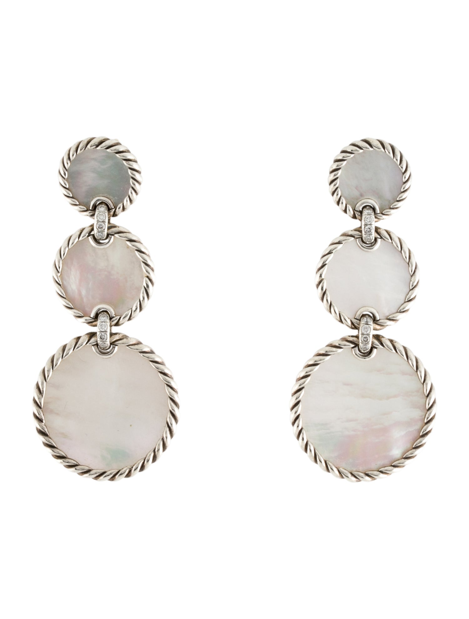 David Yurman Mother Of Pearl & Diamond Elements Drop Earrings