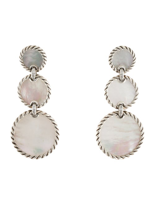 David Yurman Mother Of Pearl & Diamond Elements Drop Earrings