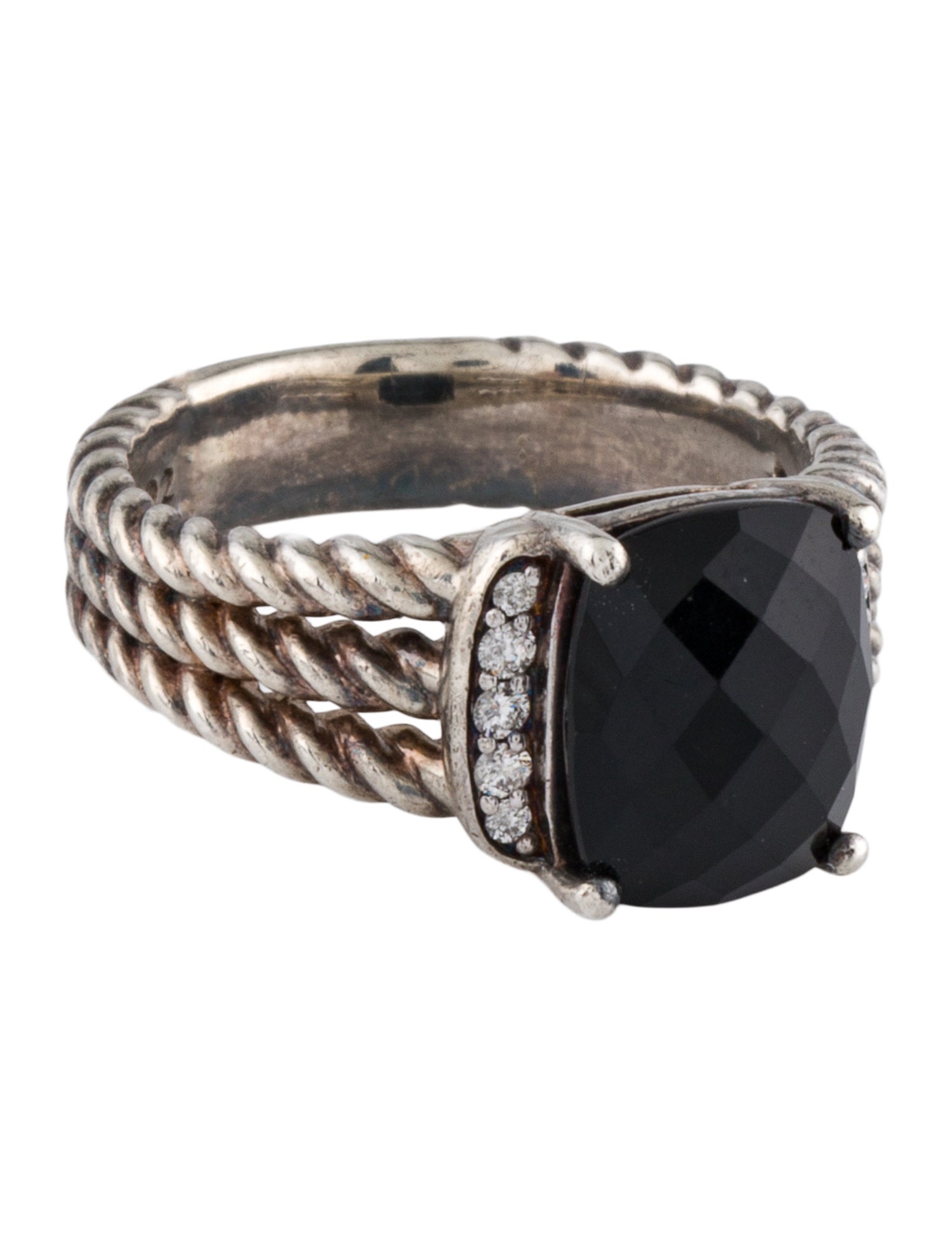 David Yurman Onyx & Diamond Petite Wheaton Ring