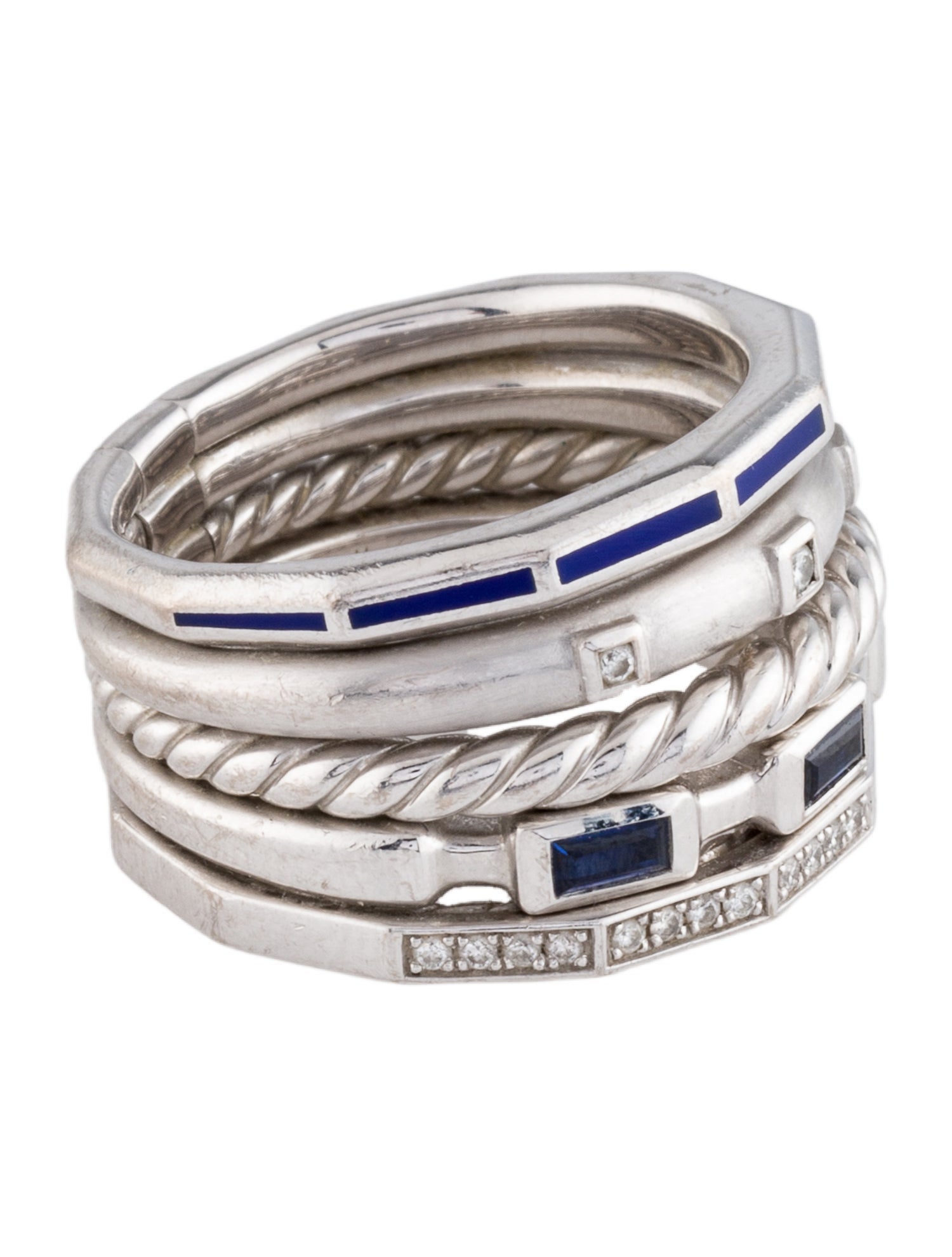 David Yurman 18K Enamel, Sapphire & Diamond 5 Row Stax Band