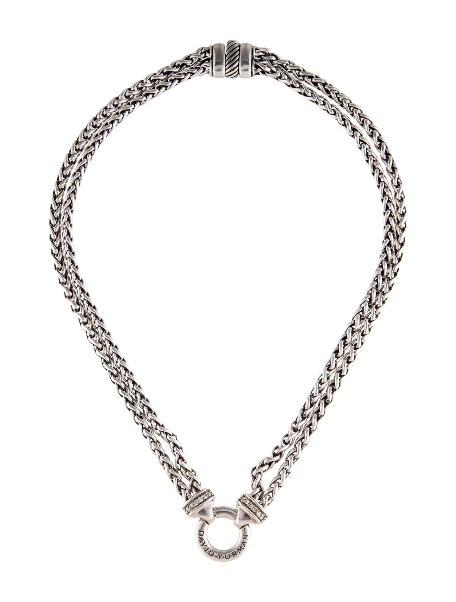 David Yurman Diamond Double Wheat Chain Collar Necklace