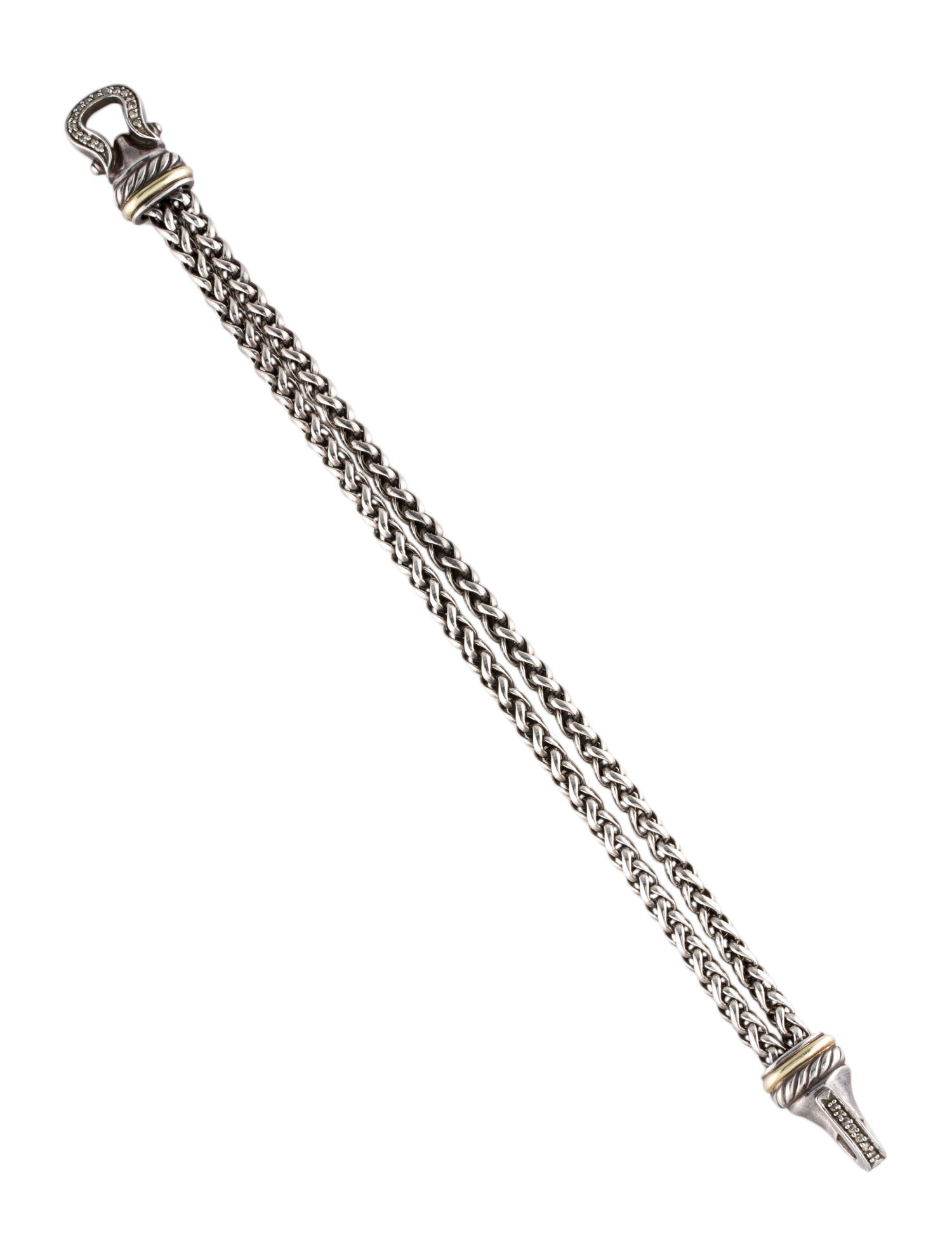 David Yurman Diamond Two-Tone Buckle Double Wheat Chain Bracelet