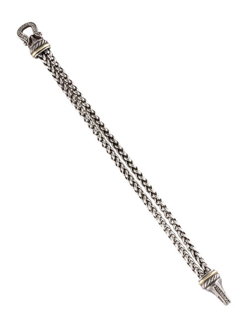 David Yurman Diamond Two-Tone Buckle Double Wheat Chain Bracelet
