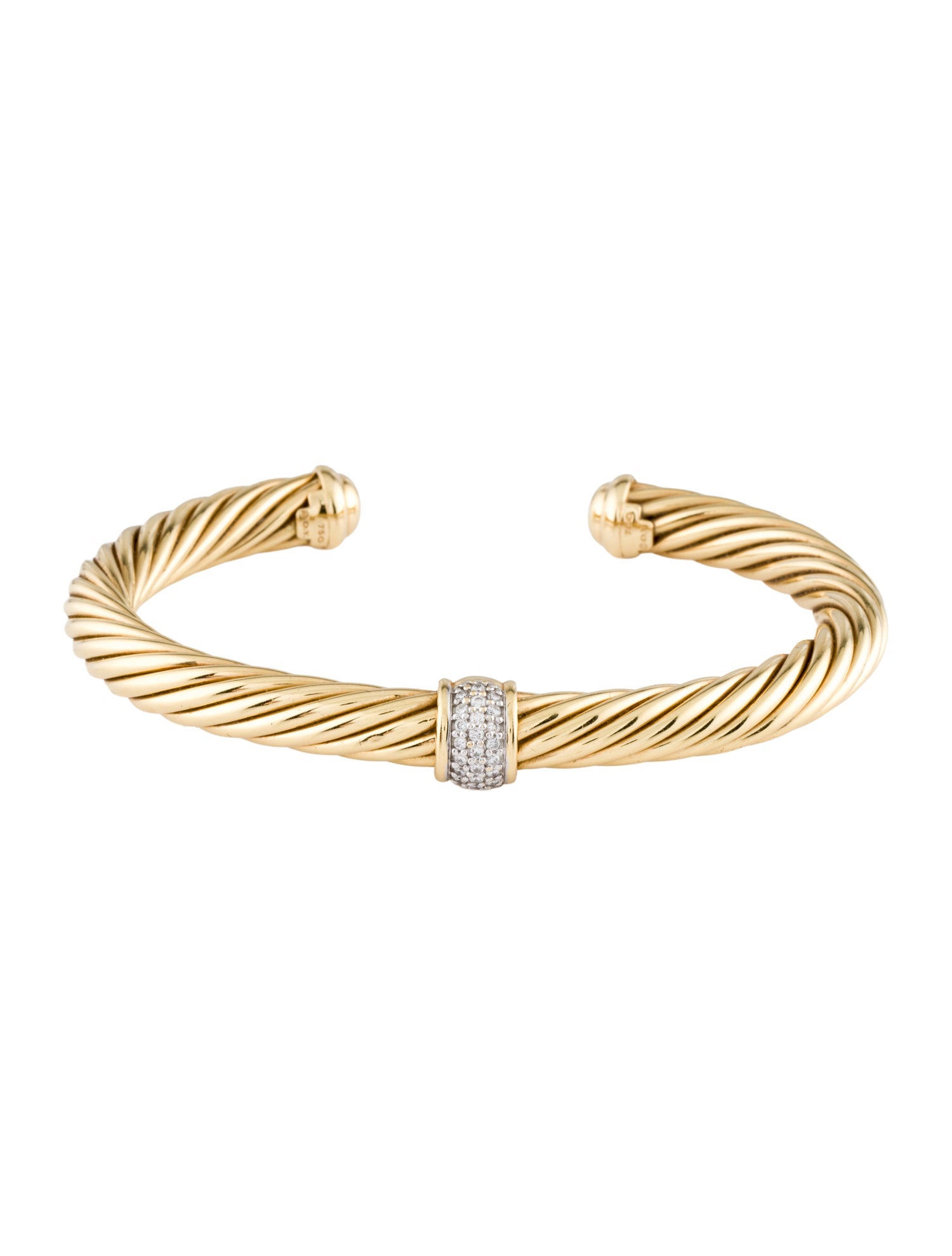 David Yurman 18K Diamond Cable Classic Cuff Bracelet