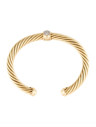 David Yurman 18K Diamond Cable Classic Cuff Bracelet