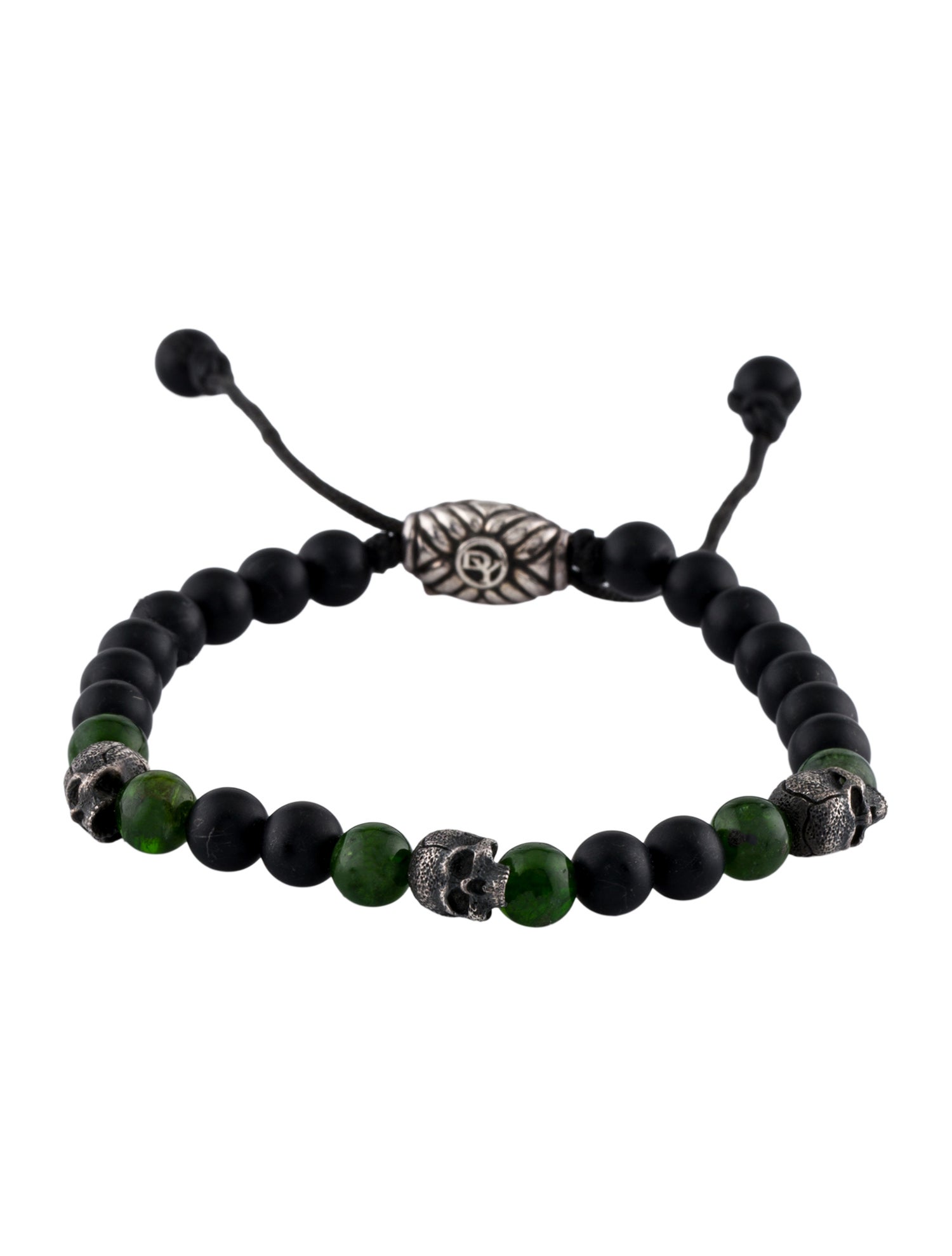 David Yurman Onyx & Diopside Spiritual Beads Skull Station Bracelet