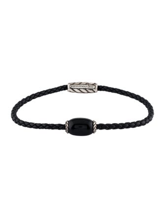 David Yurman Leather & Onyx Station Wrap Bracelet