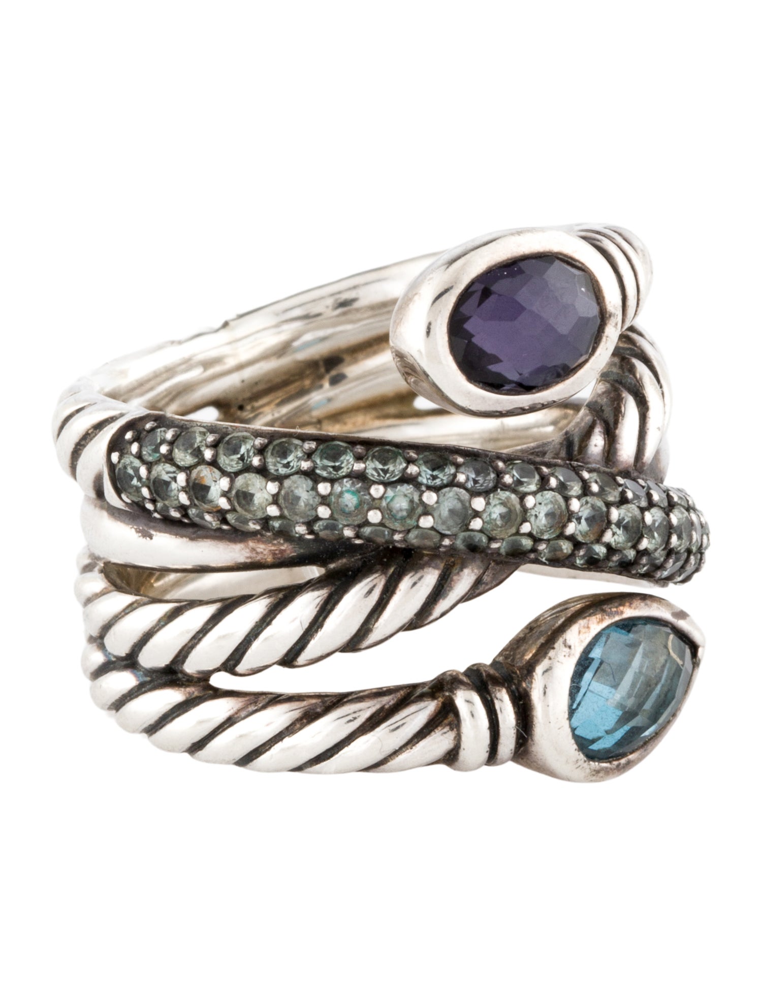David Yurman Topaz, Sapphire, Amethyst & Quartz Doublet Crossover Band