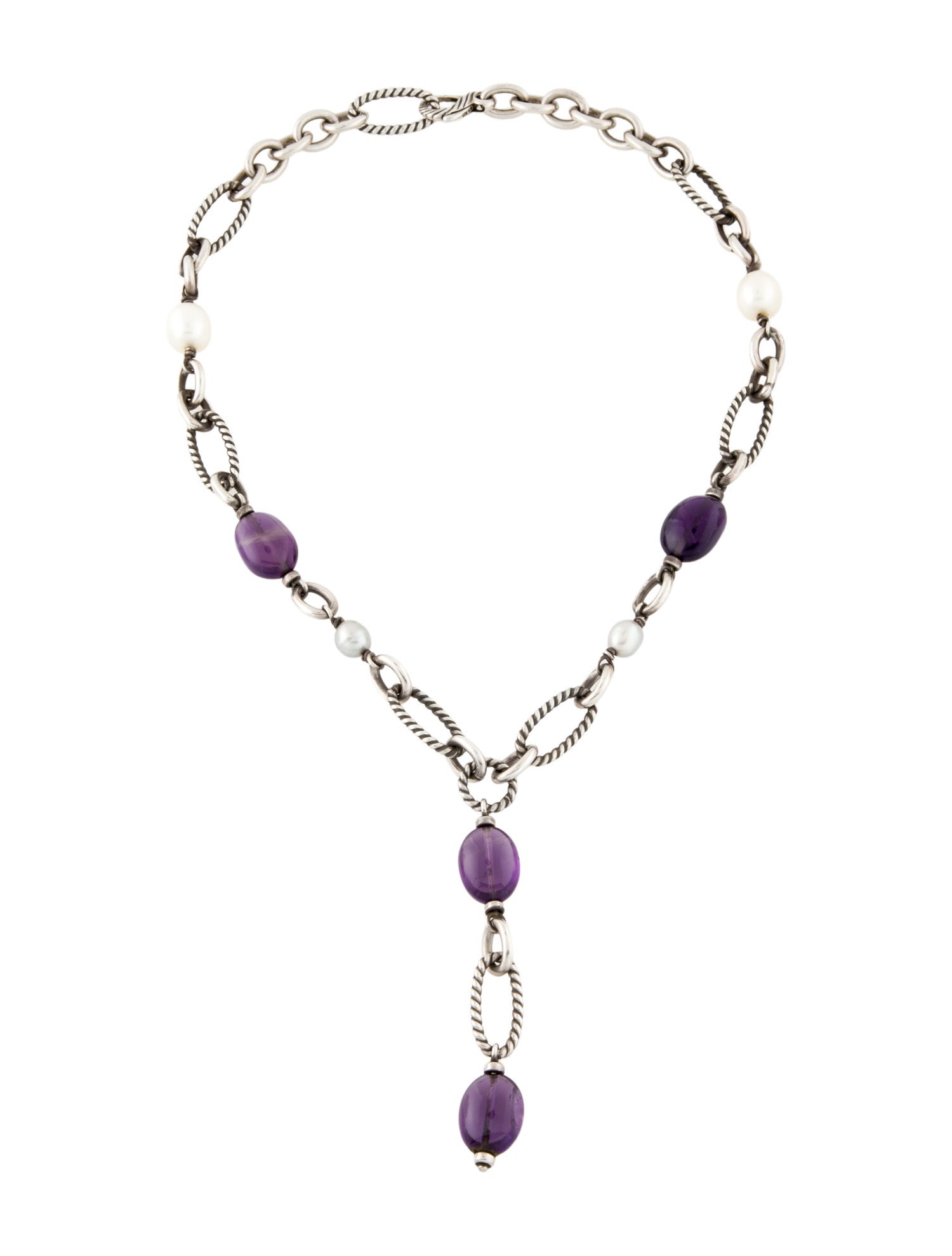 David Yurman Cultured Pearl & Amethyst Y Pendant Necklace