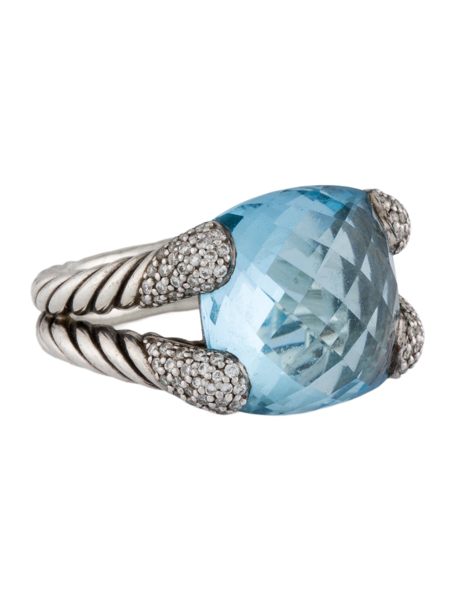 David Yurman Topaz & Diamond Willow Cable Cocktail Ring