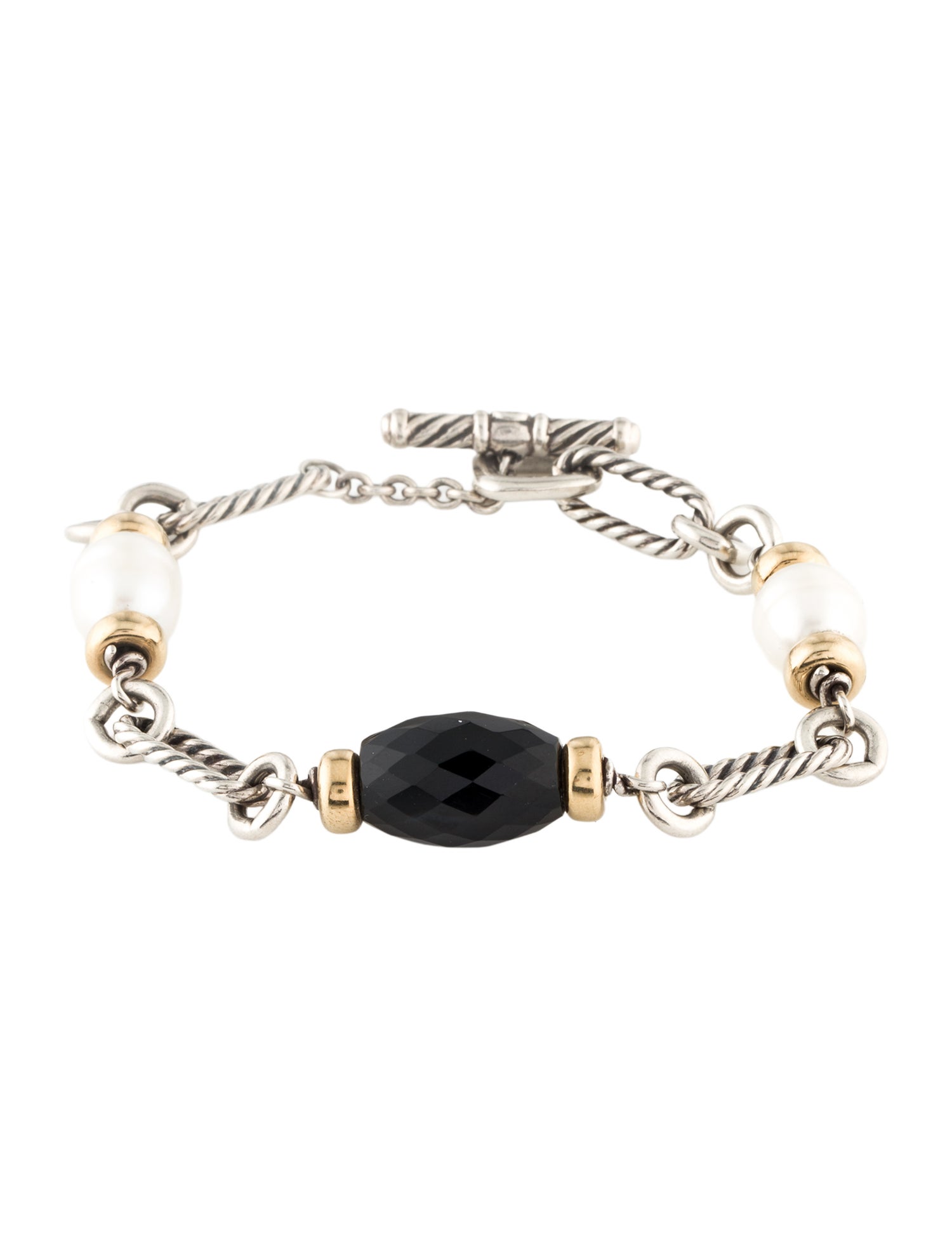 David Yurman Onyx & Pearl Figaro Link Bracelet