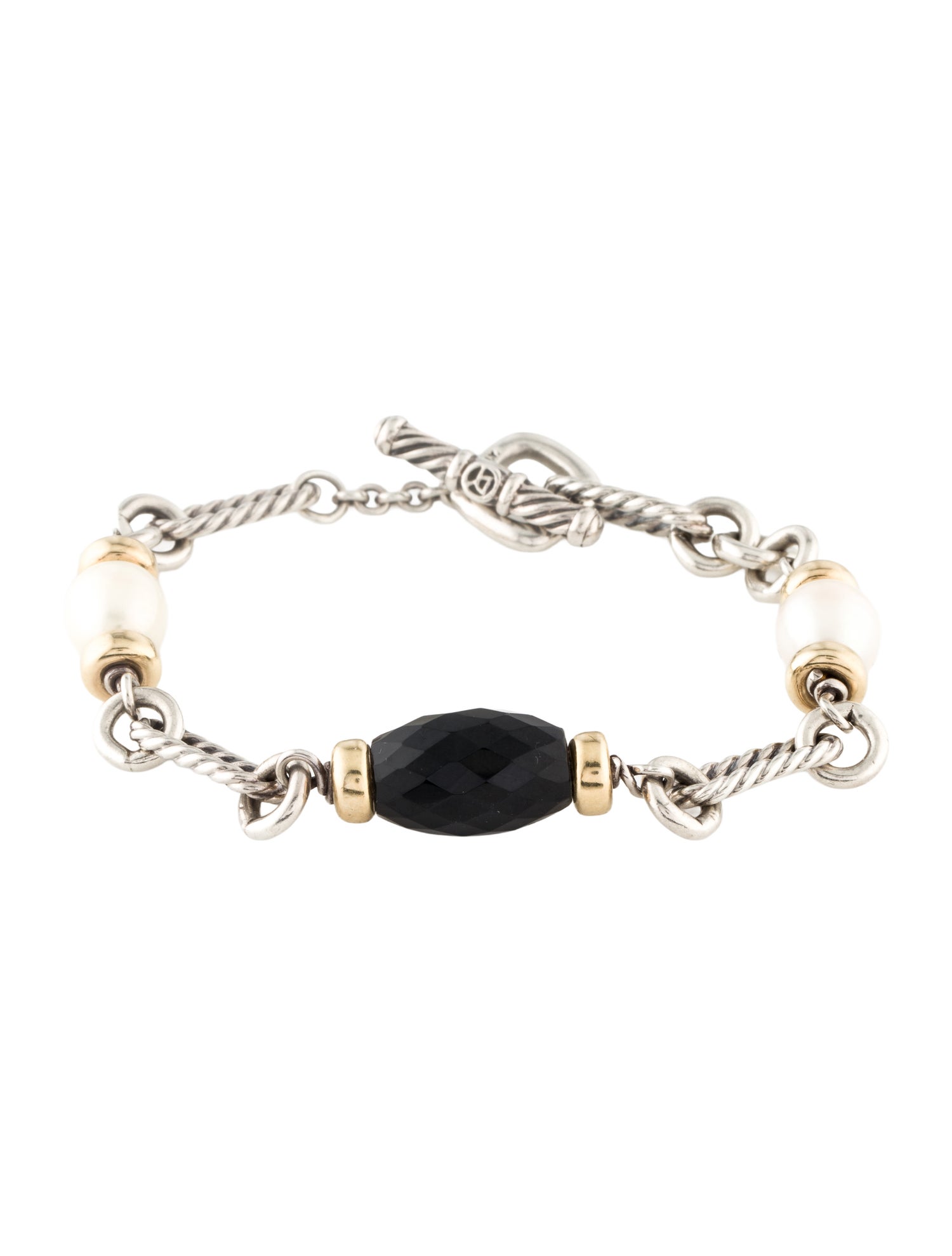 David Yurman Onyx & Pearl Figaro Link Bracelet