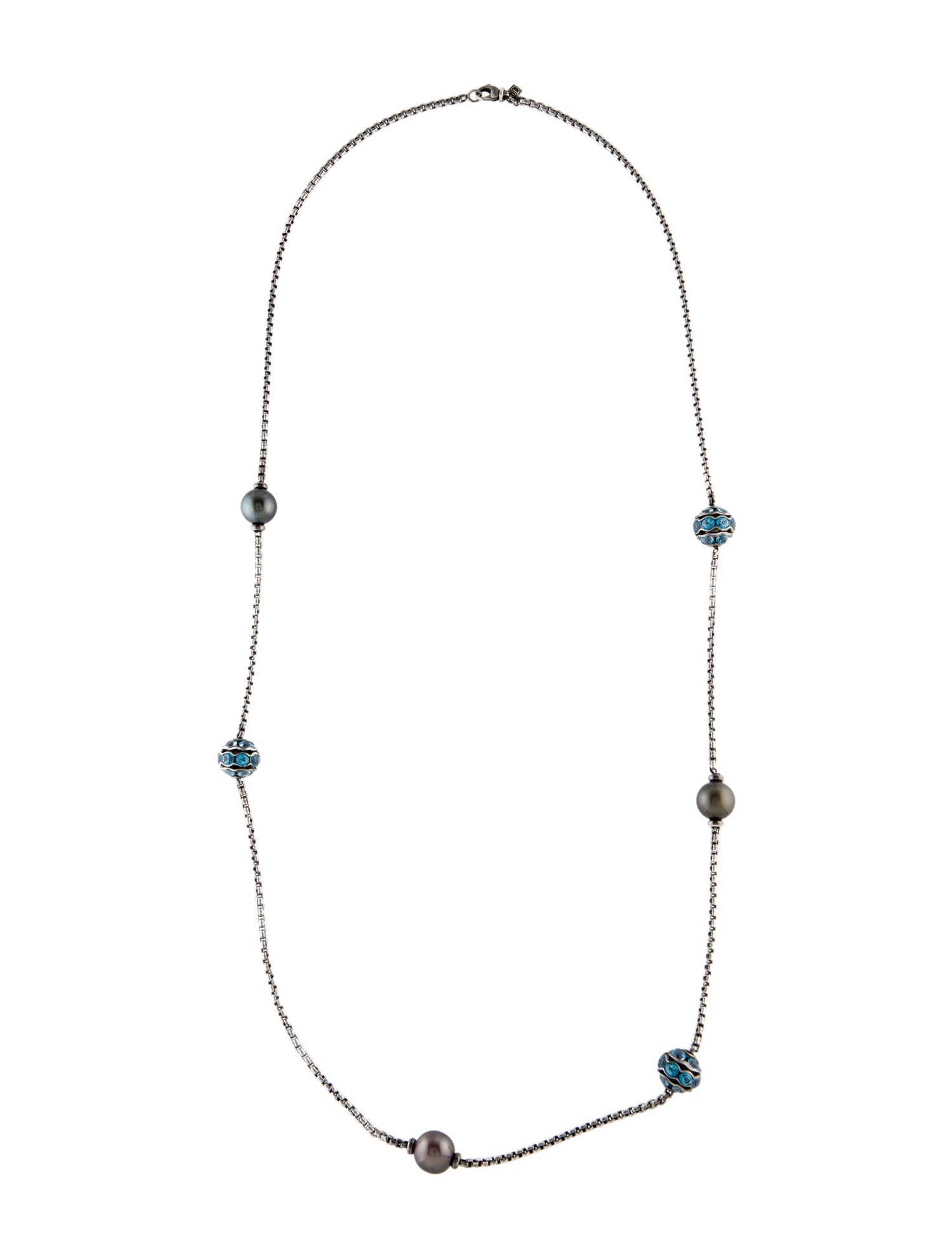 David Yurman Pearl & Topaz Station Necklace