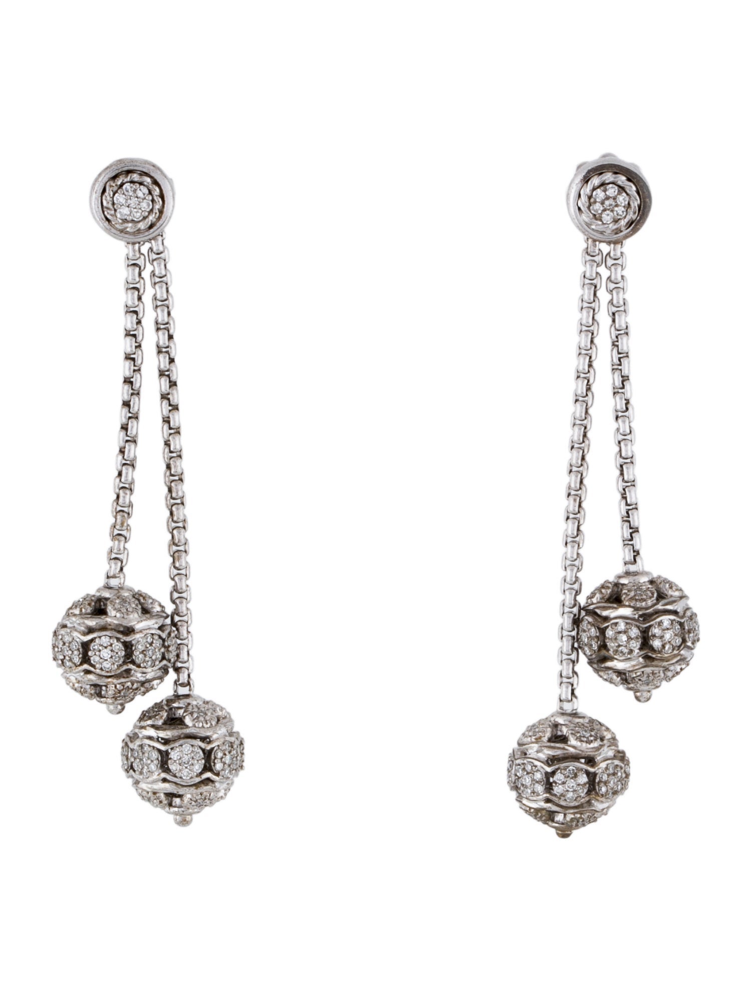 David Yurman Diamond Pave Ball Drop Earrings