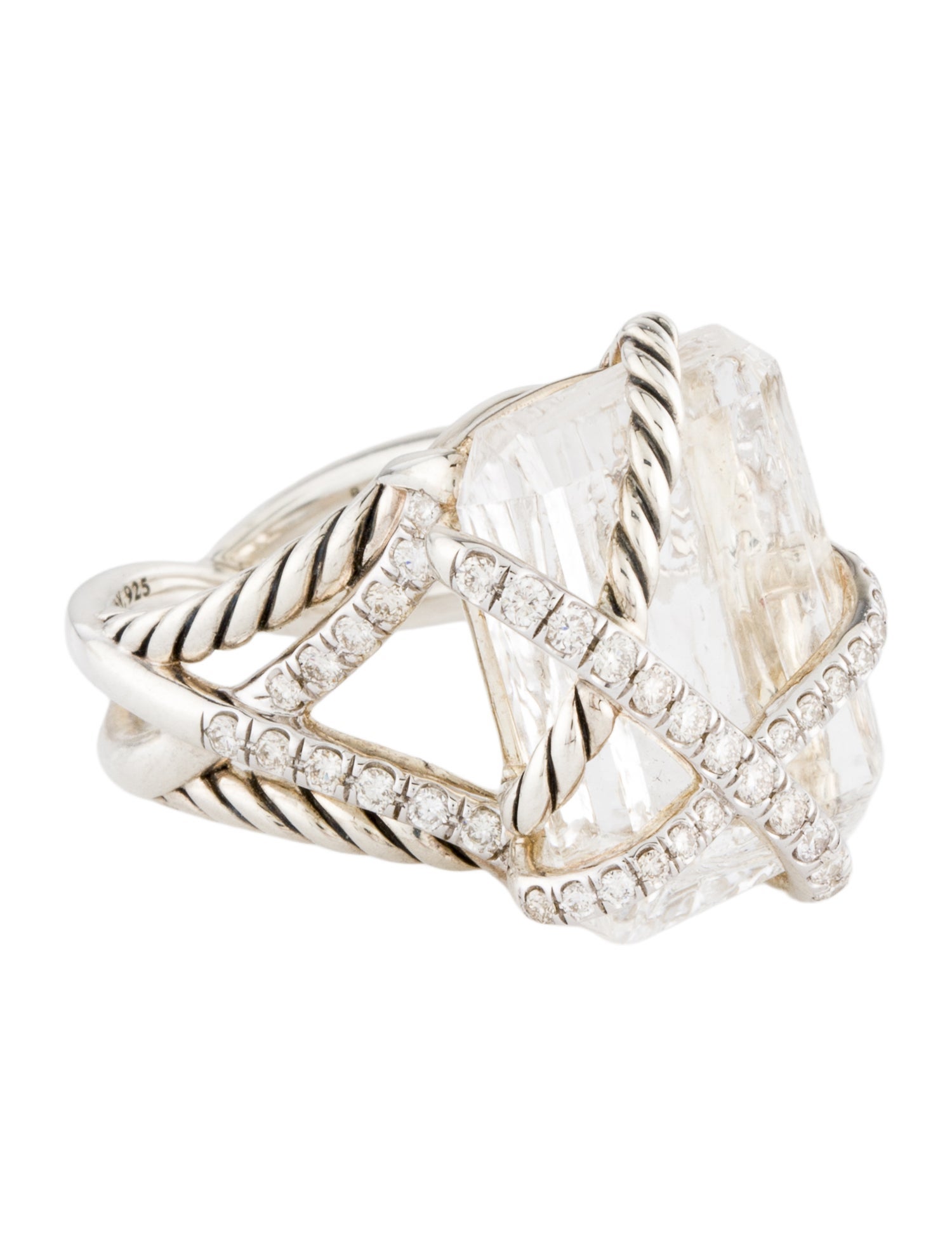 David Yurman Crystal & Diamond Cable Wrap Ring