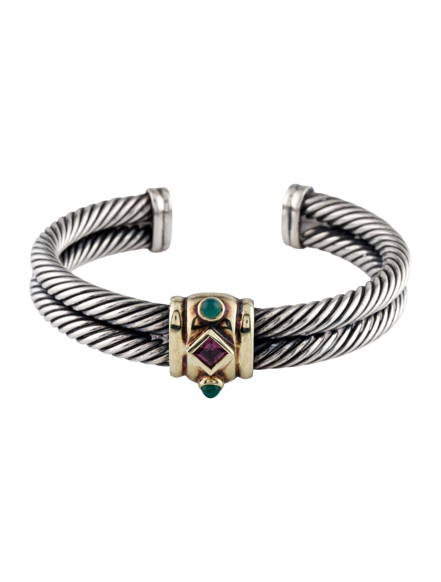 David Yurman Garnet & Dyed Chalcedony Renaissance Double Cable Cuff Bracelet