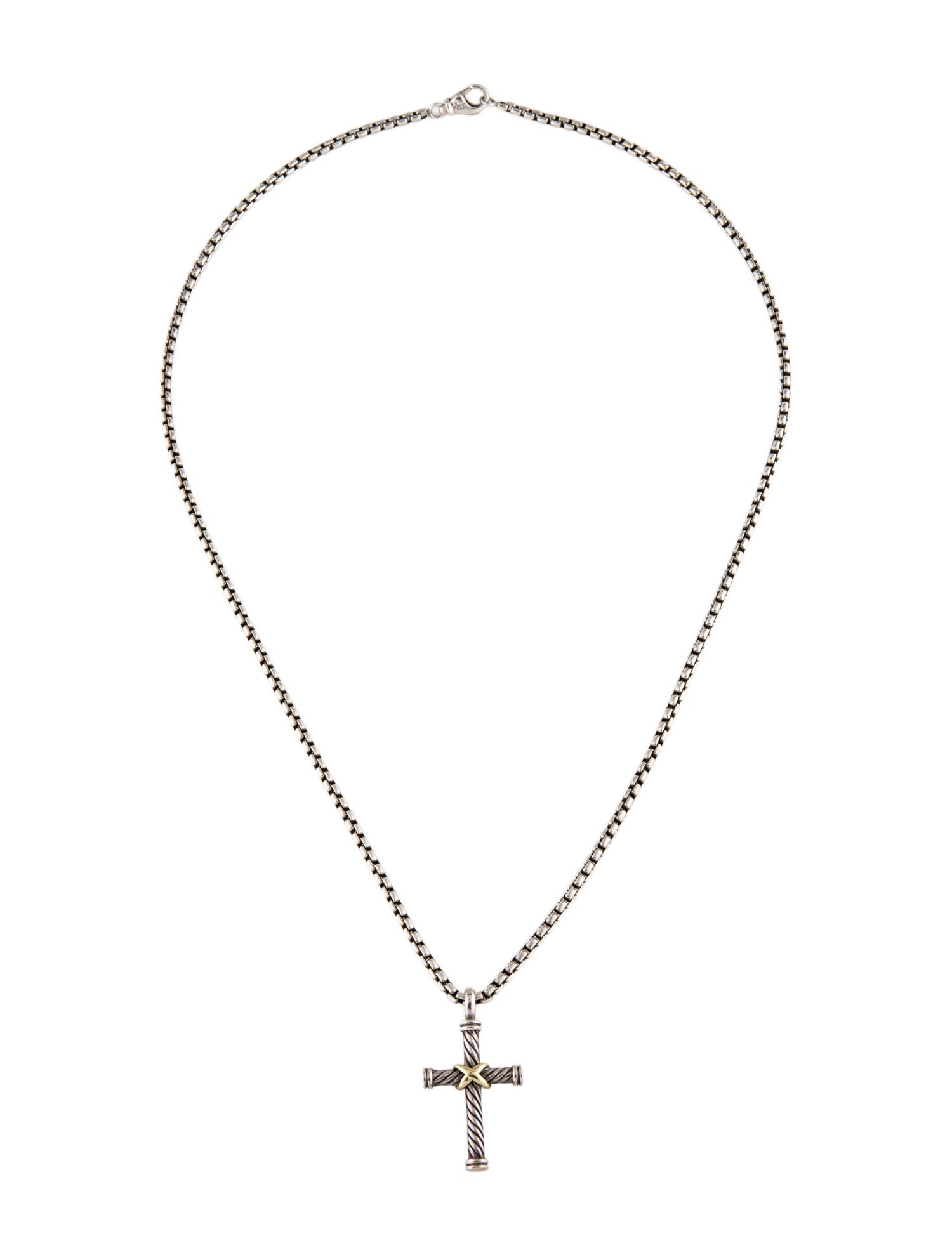David Yurman Two-Tone Cable Cross Pendant Necklace