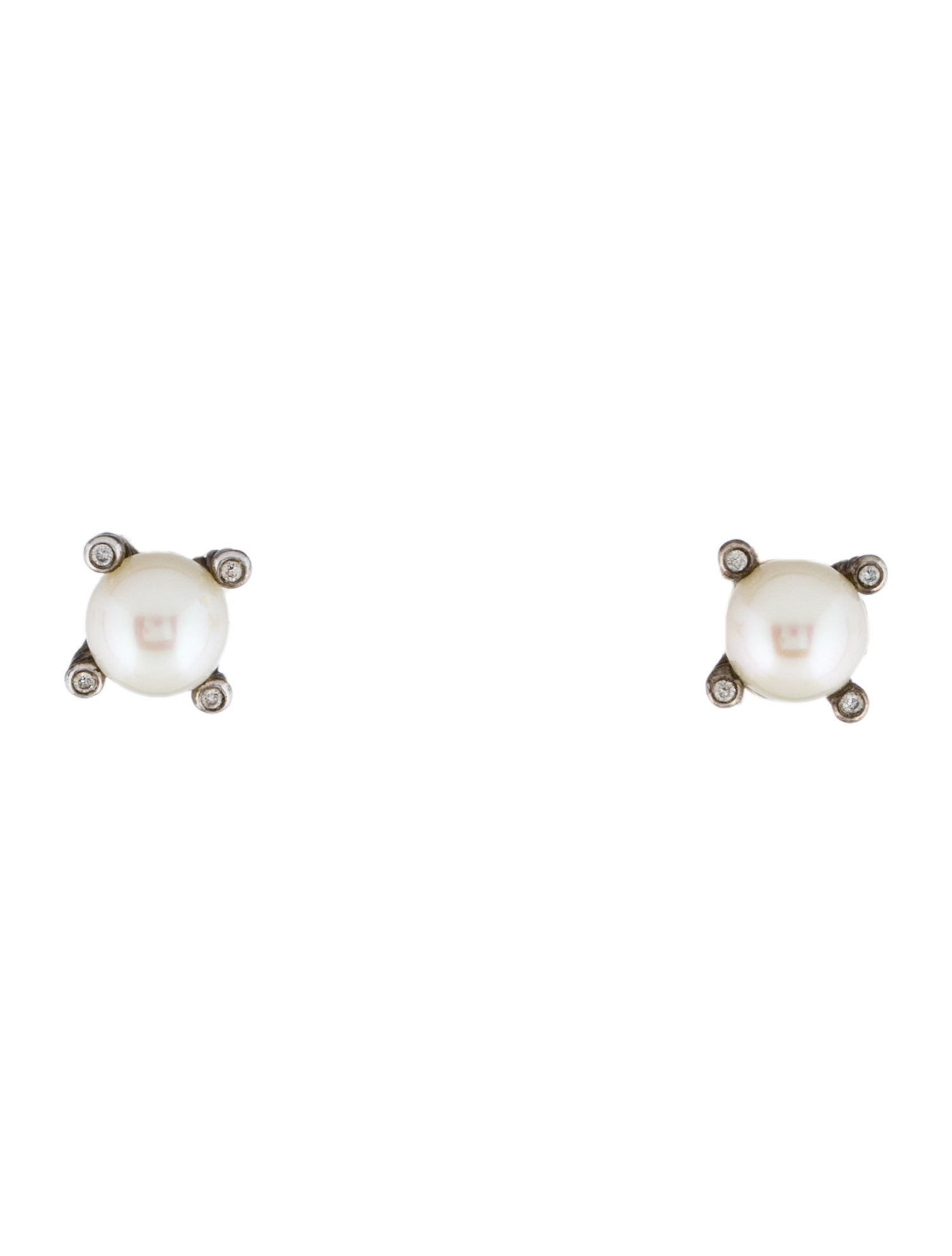 David Yurman Pearl & Diamond Stud Earrings