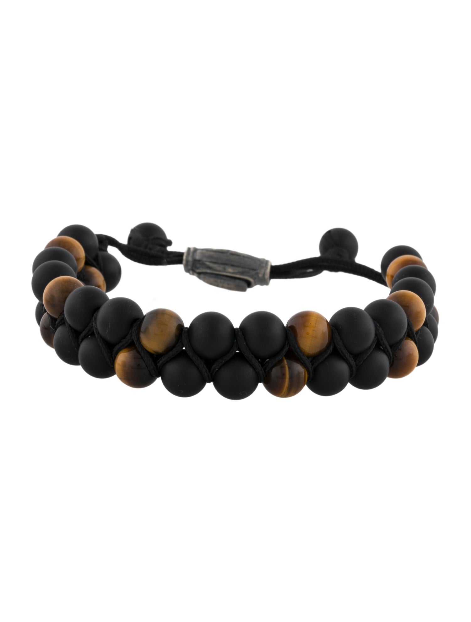 David Yurman Onyx &Tiger's Eye Quartz Spiritual Beads Two Row Woven Bracelet