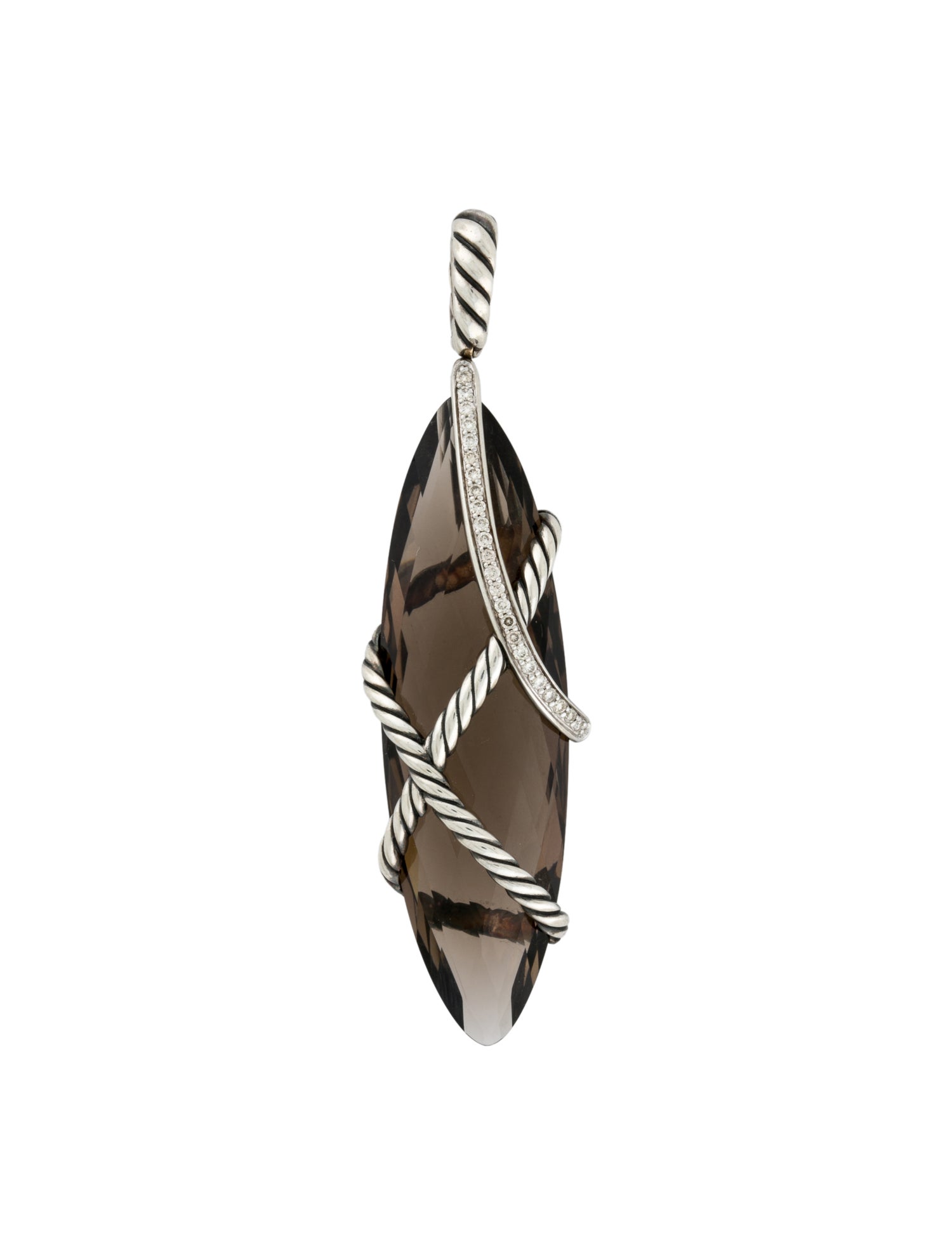 David Yurman Smoky Quartz & Diamond Drop Pendant