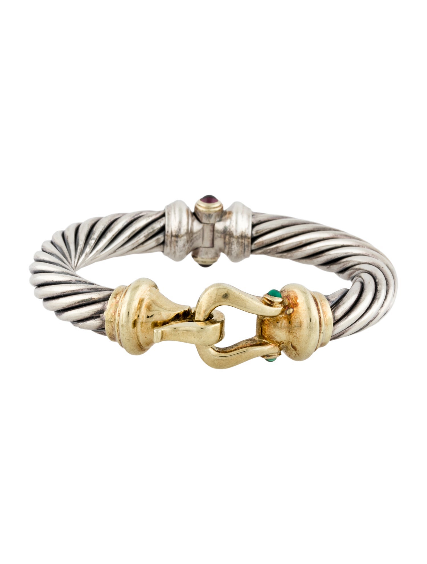 David Yurman Rhodolite & Dyed Chalcedony Buckle Classic Cable Bracelet