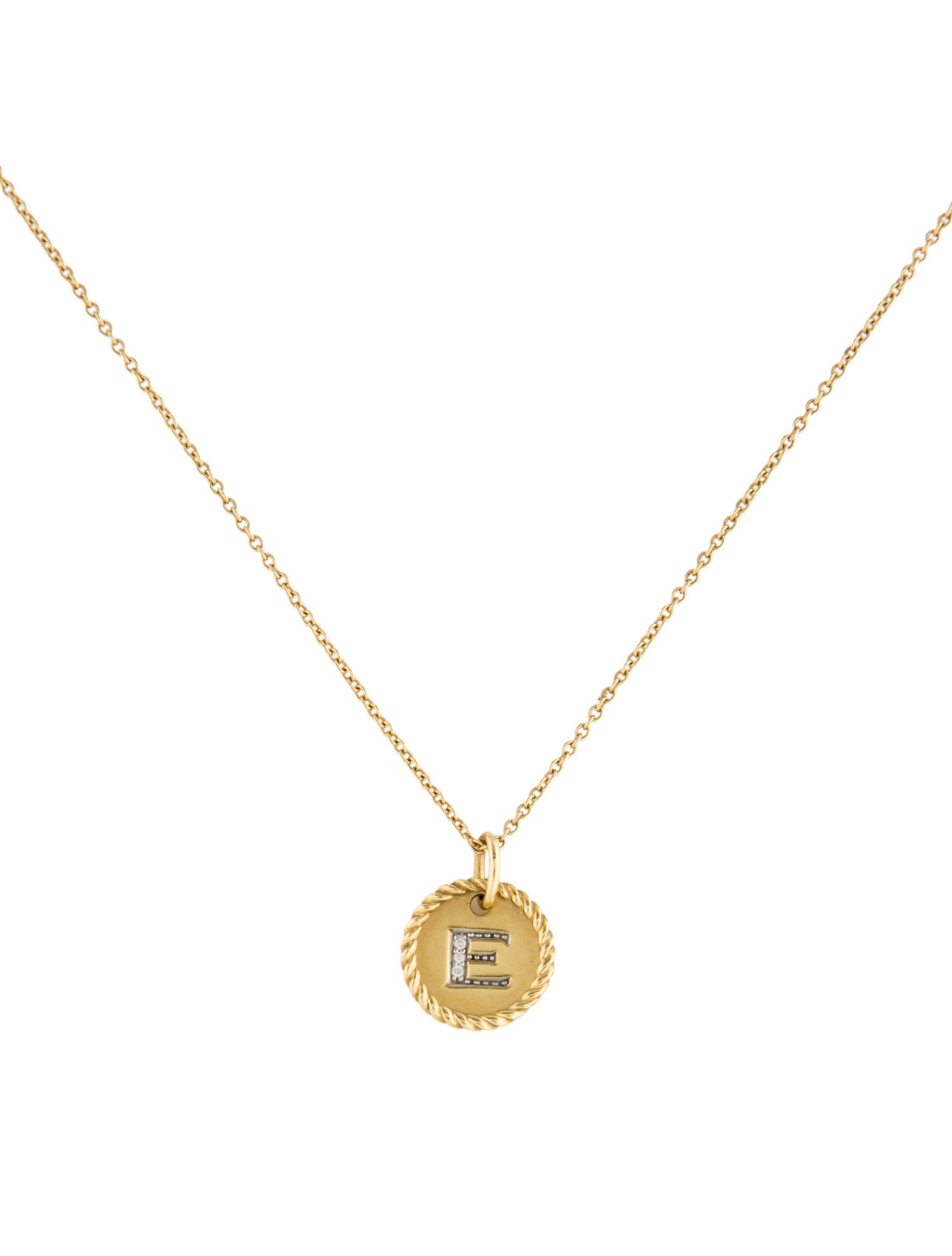David Yurman 18K Diamond 'E' Charm Necklace